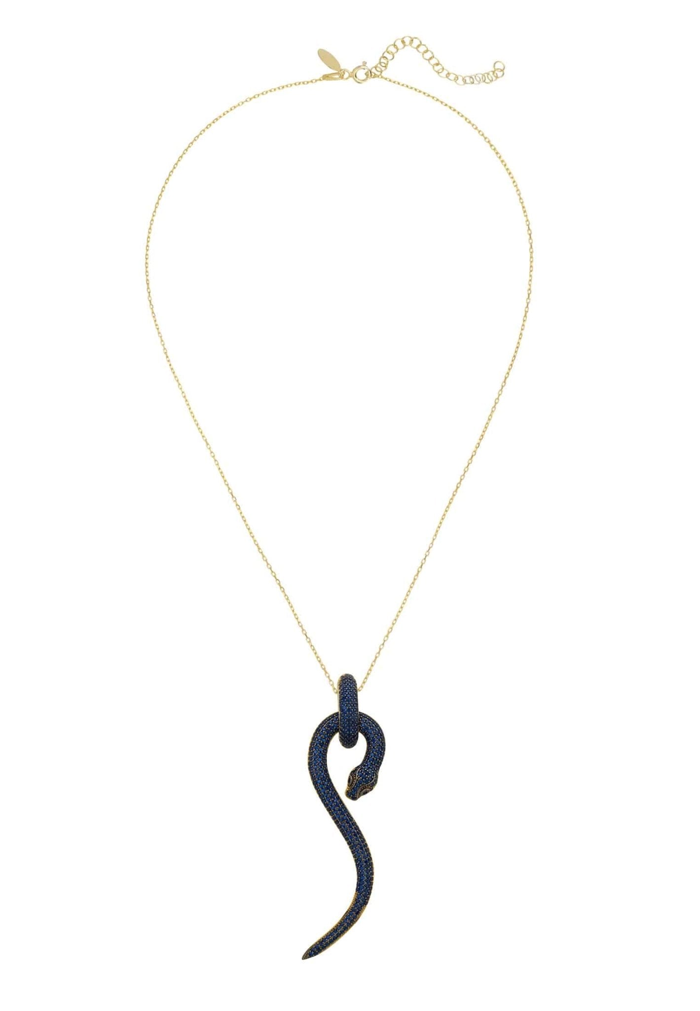 Anaconda Snake Pendant Necklace Gold Sapphire - LATELITA Necklaces