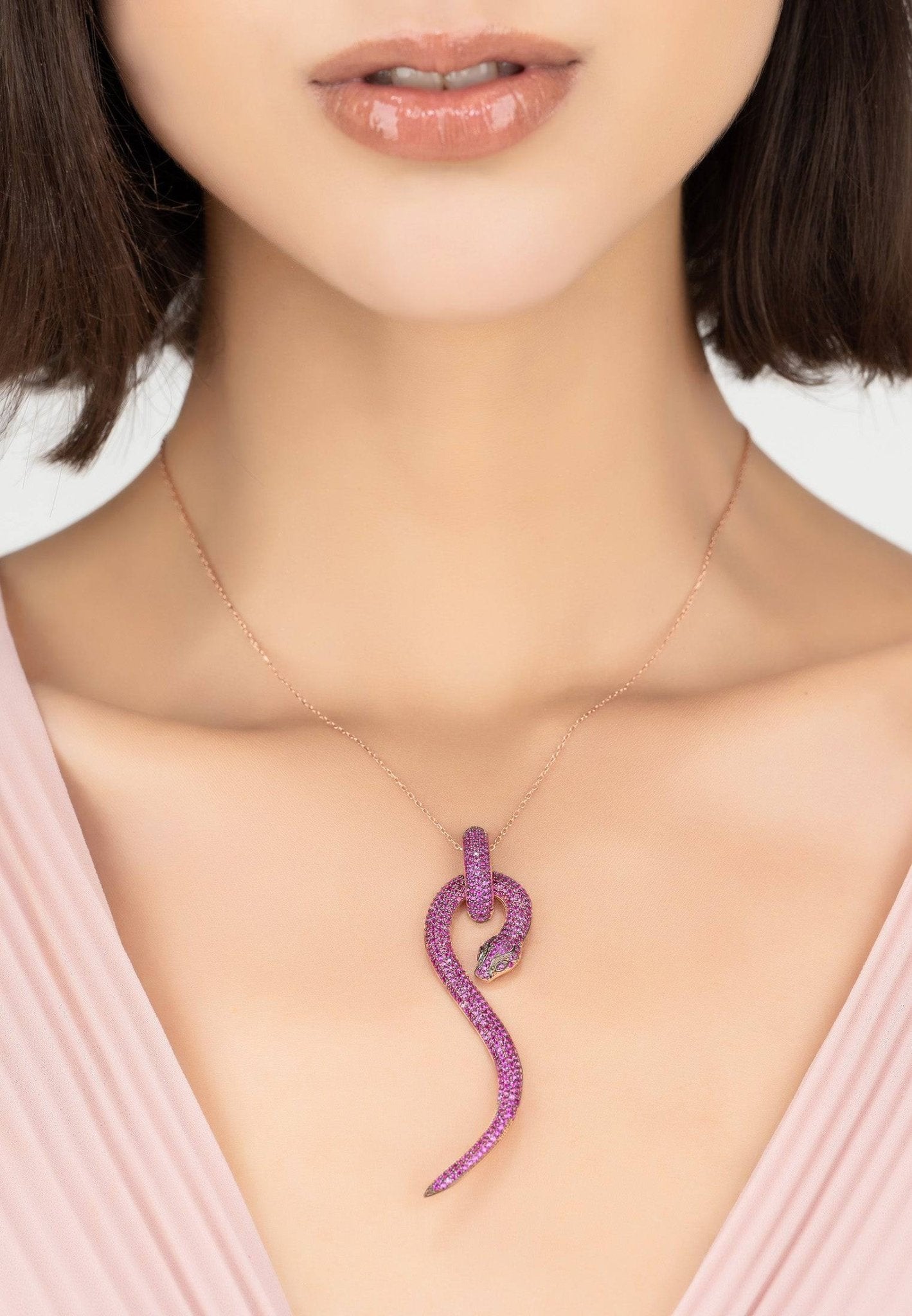 Anaconda Snake Pendant Necklace Rosegold Ruby - LATELITA Necklaces