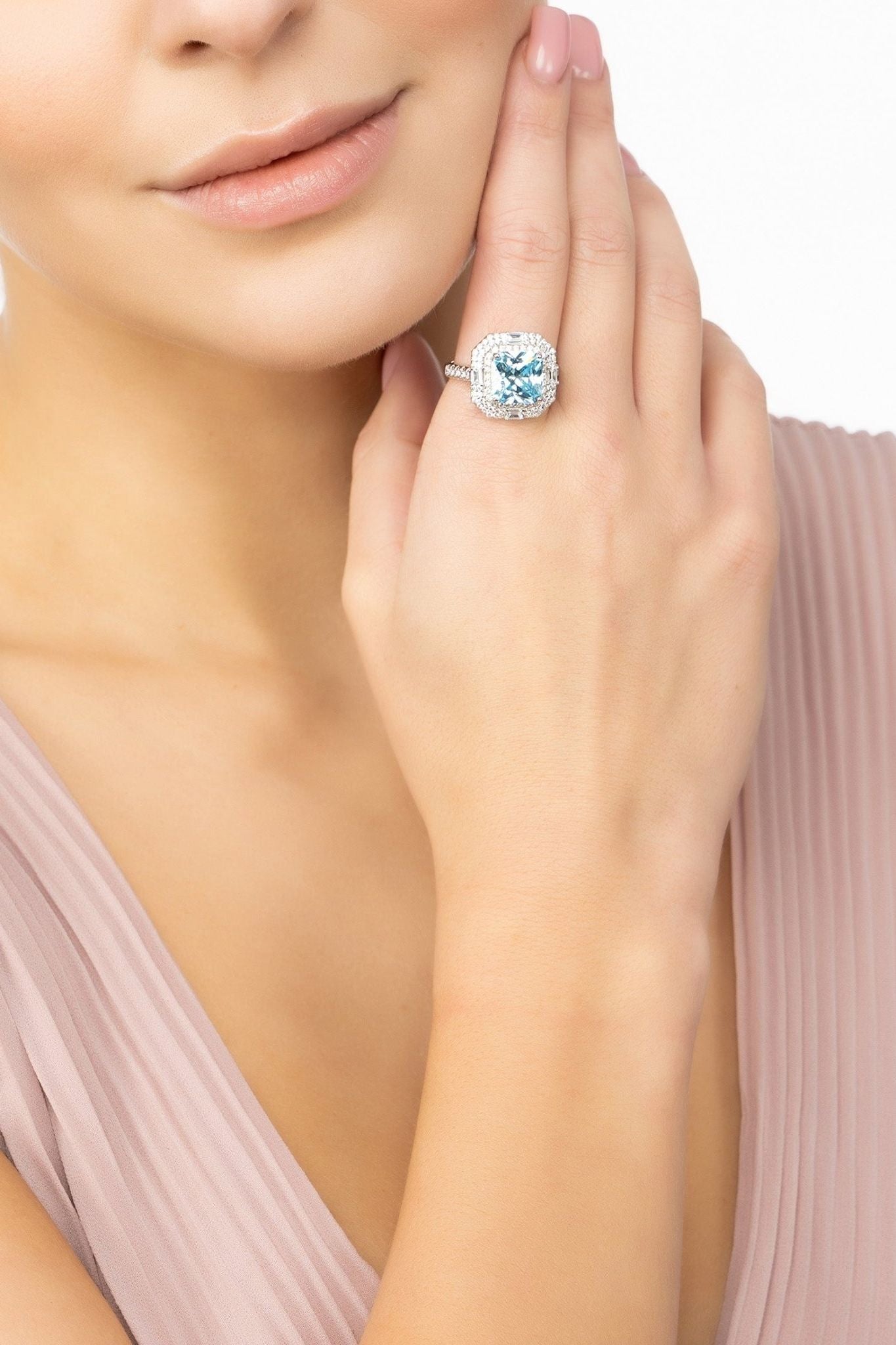 Anastasia Gemstone Cocktail Ring Silver Blue Topaz - LATELITA Rings
