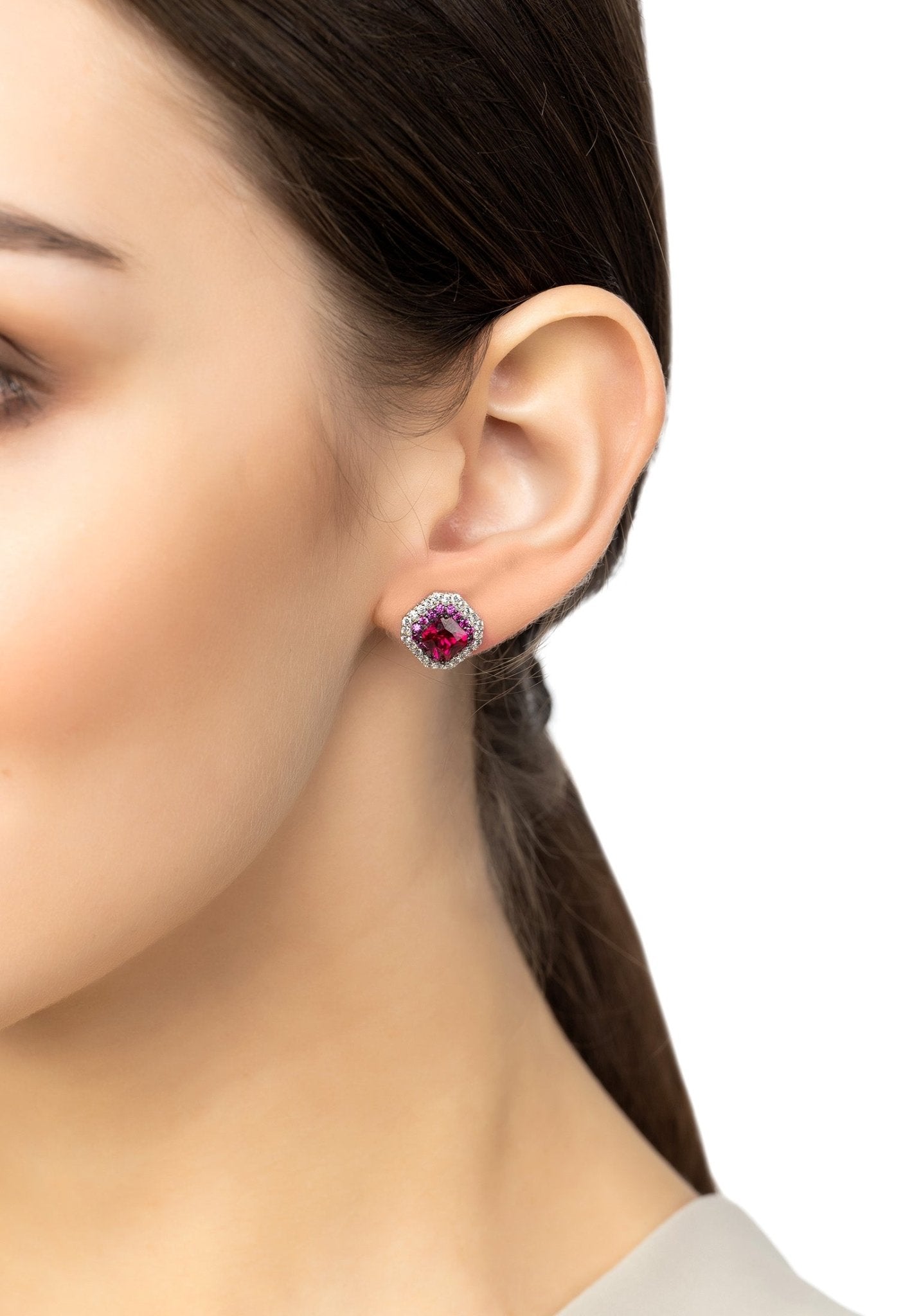 Anastasia Stud Earrings Silver Ruby - LATELITA Earrings