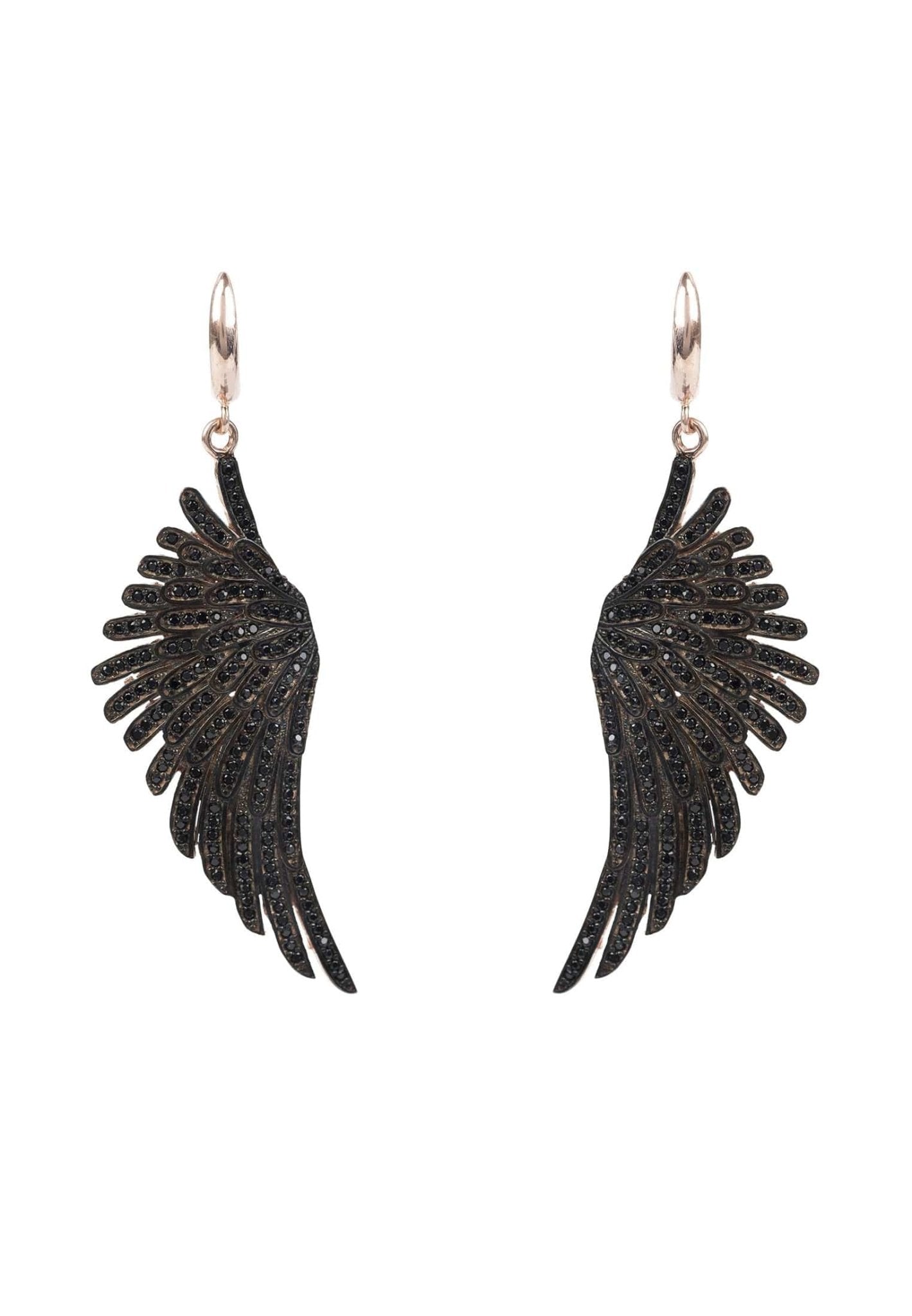 Angel Wing Drop Earrings Rosegold Black Cz - LATELITA Earrings