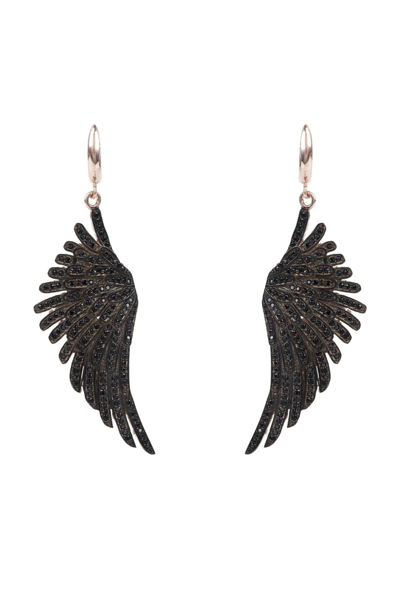 Angel Wing Drop Earrings Rosegold Black Cz - LATELITA Earrings