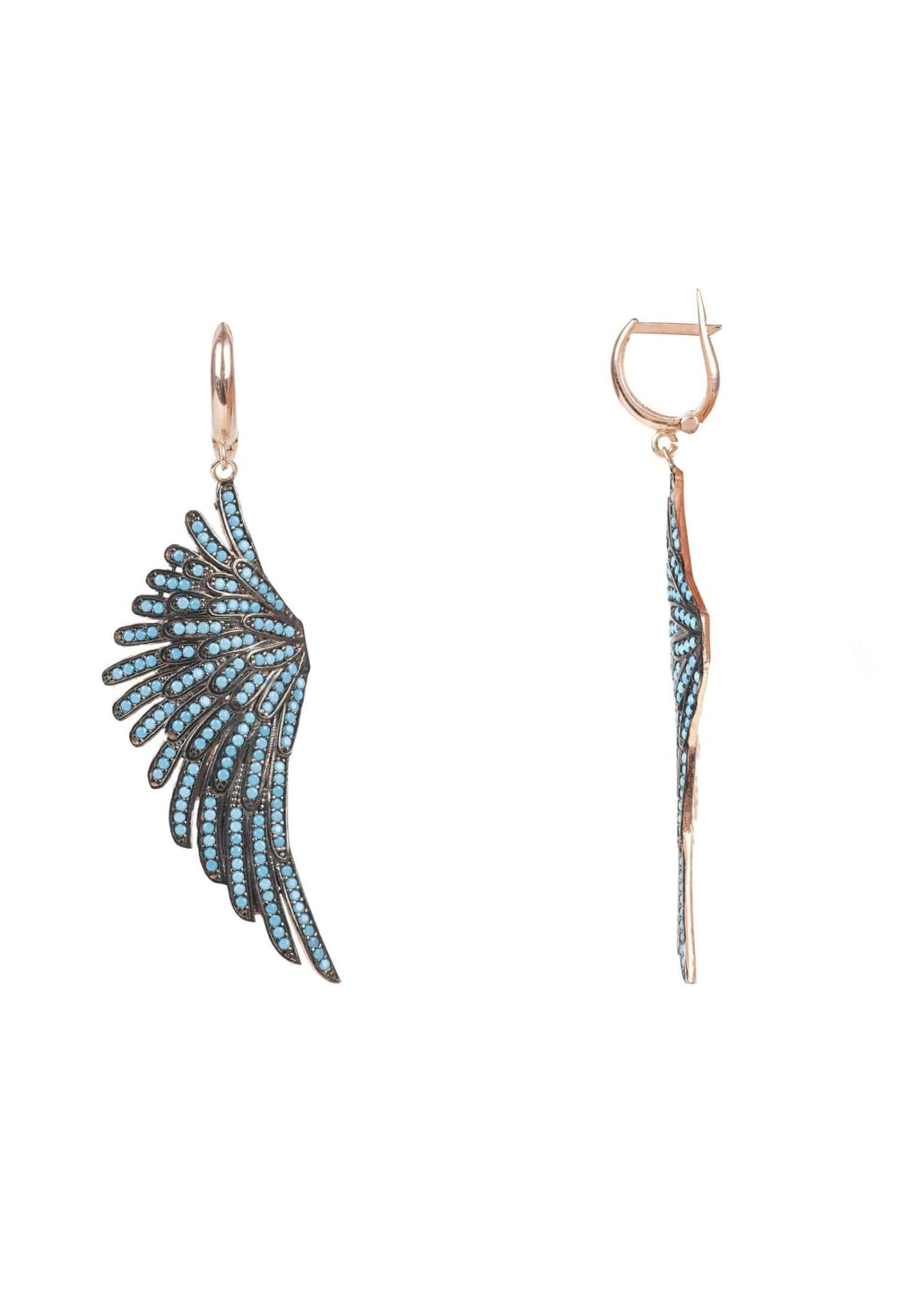 Angel Wing Drop Earrings Rosegold Turquoise Blue - LATELITA Earrings