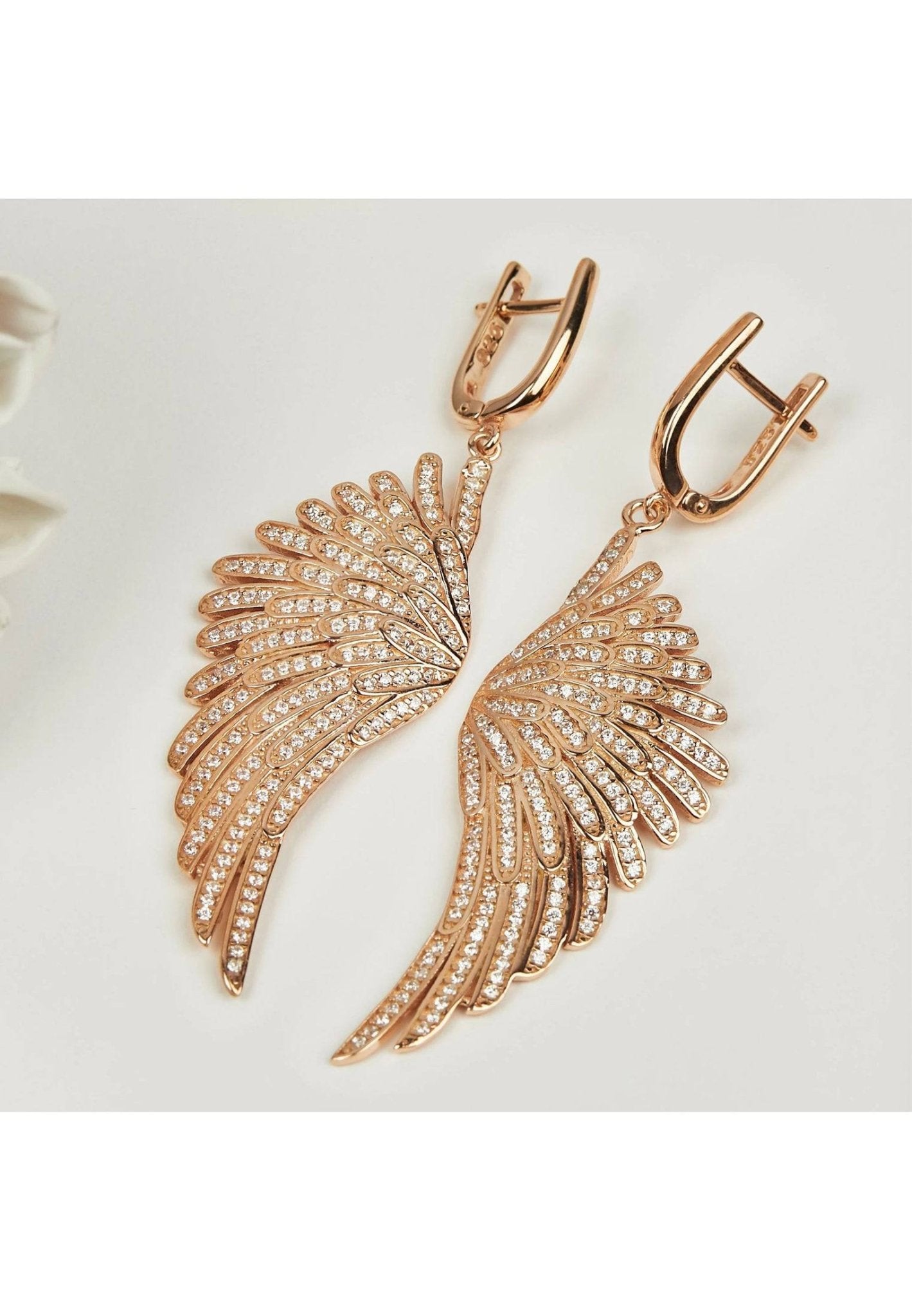 Angel Wing Drop Earrings Rosegold White - LATELITA Earrings