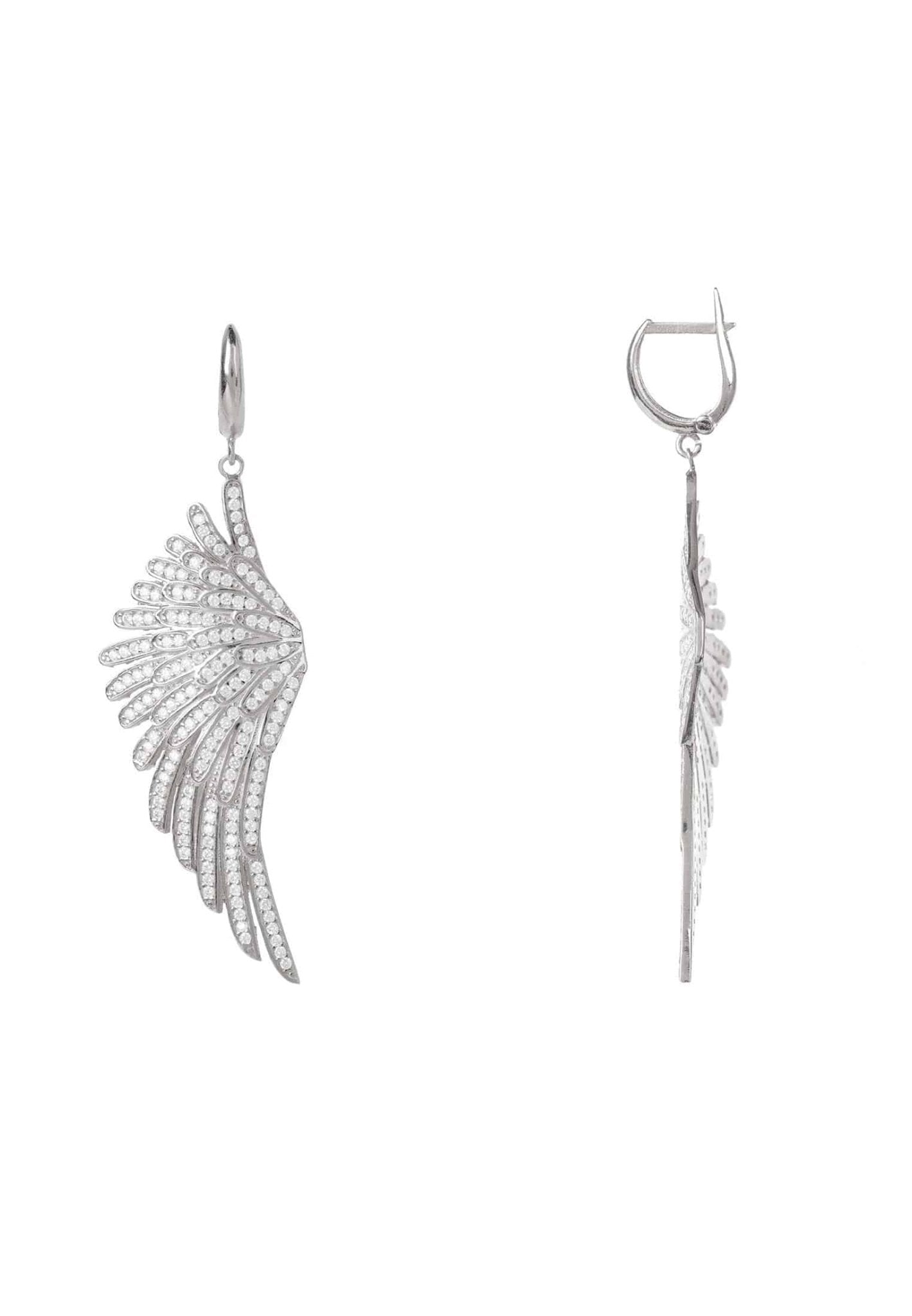 Angel Wing Drop Earrings Silver White - LATELITA Earrings