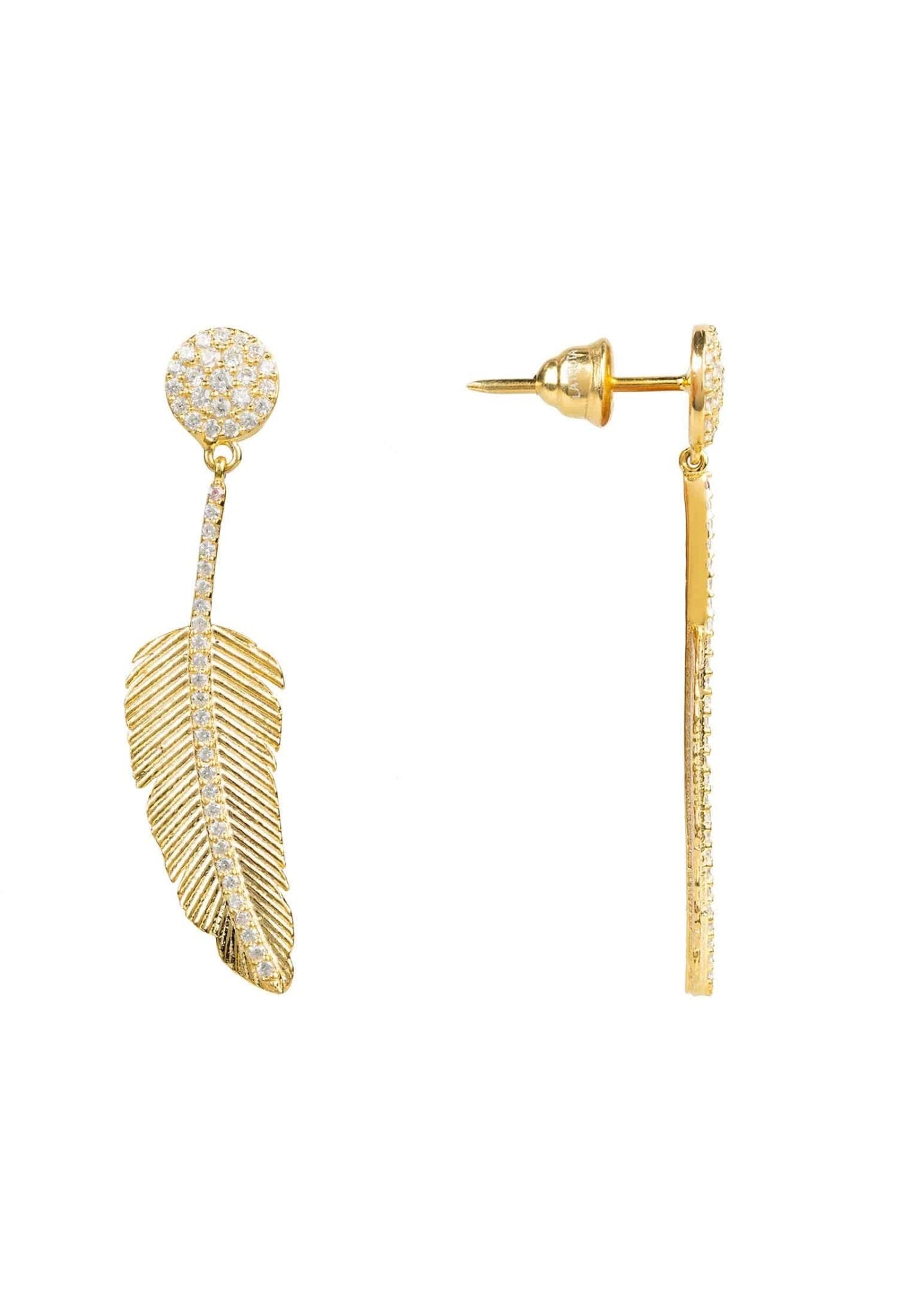 Angelic Feather Drop Earrings Gold - LATELITA Earrings