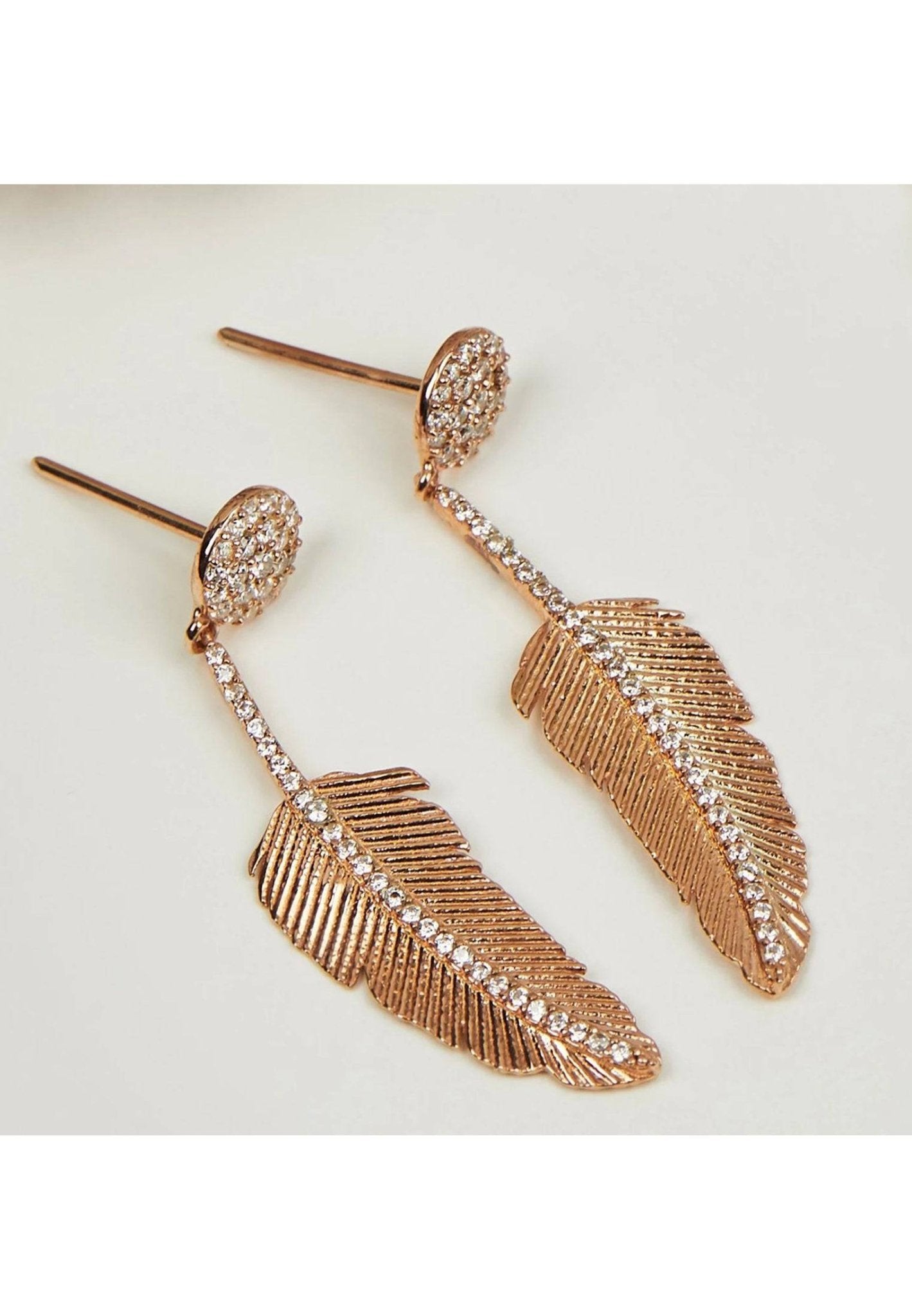 Angelic Feather Drop Earrings Rose Gold - LATELITA Earrings