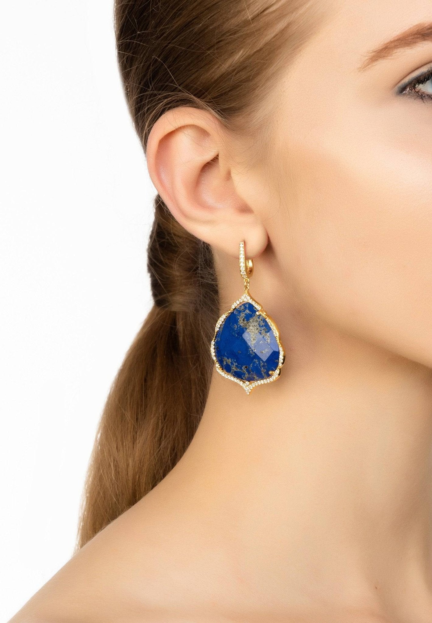 Antoinette Earrings Gold Blue Lapis Lazuli - LATELITA Earrings