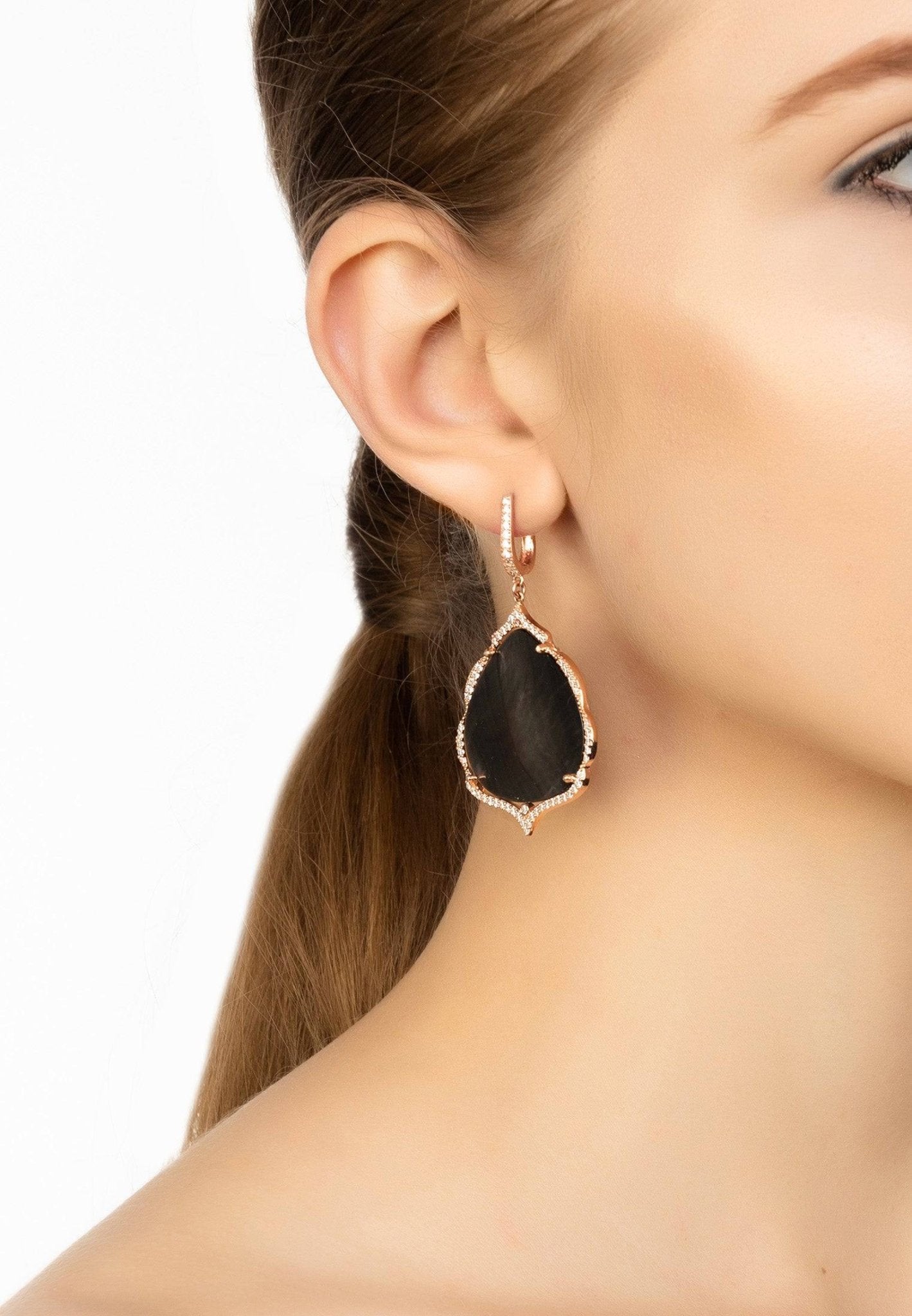 Antoinette Earrings Grey Mother Of Pearl Rosegold - LATELITA Earrings