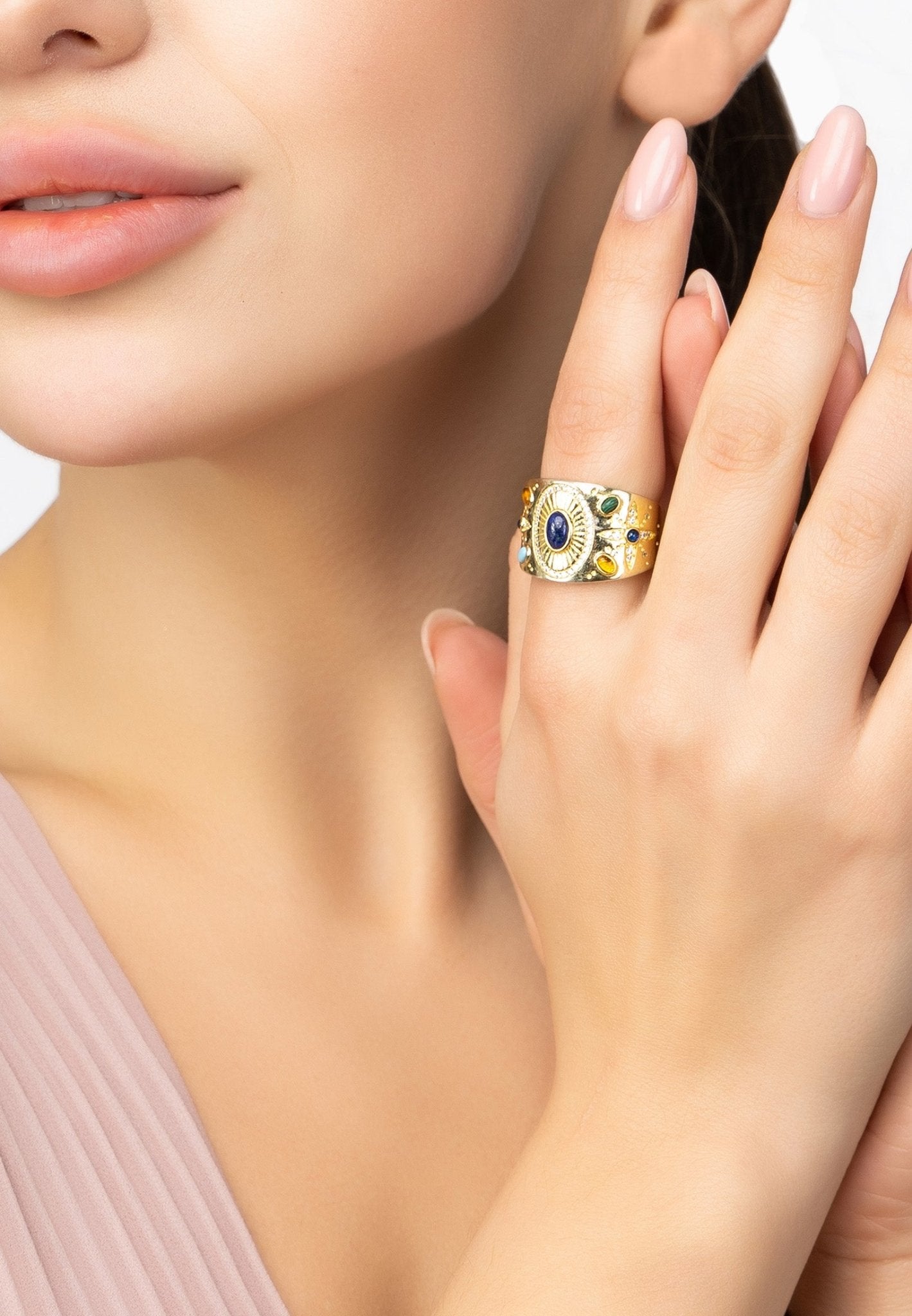 Anubis Gemstone Cocktail Ring Gold - LATELITA Rings