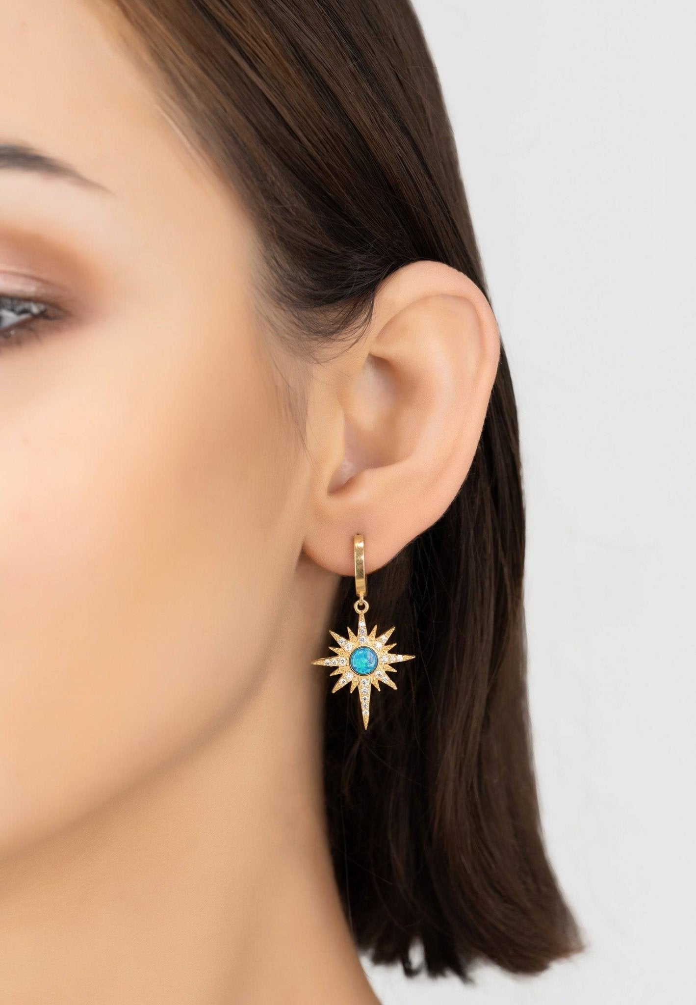 Apollo Opalite Blue Sunburst Earrings Gold - LATELITA Earrings