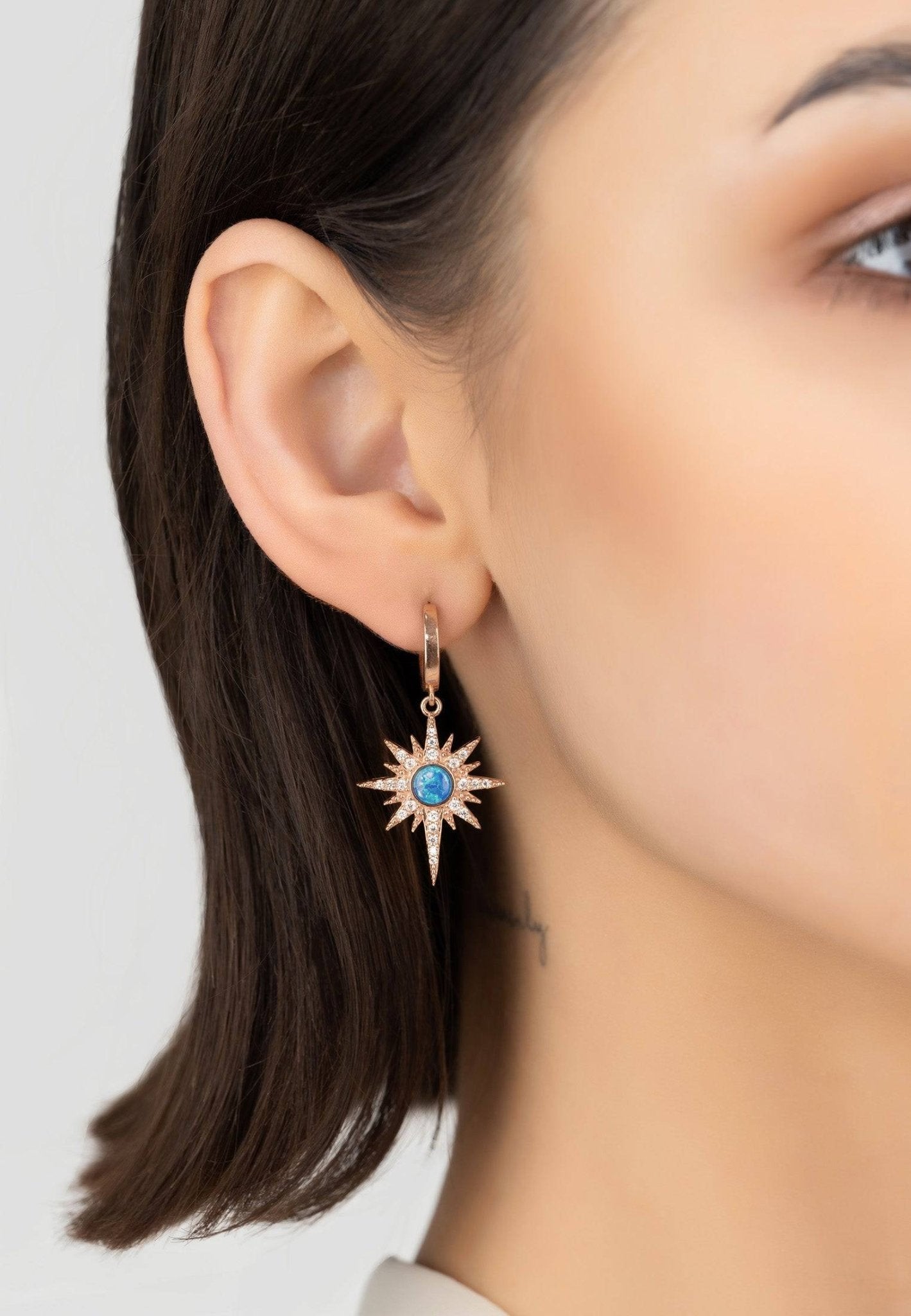 Apollo Opalite Blue Sunburst Earrings Rosegold - LATELITA Earrings