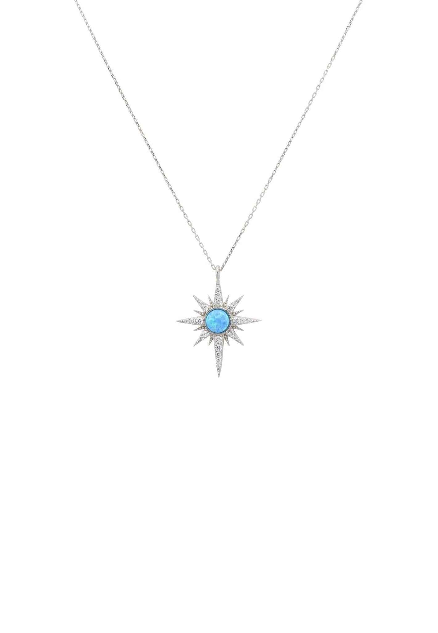 Apollo Opalite Blue Sunburst Necklace Silver - LATELITA Necklaces