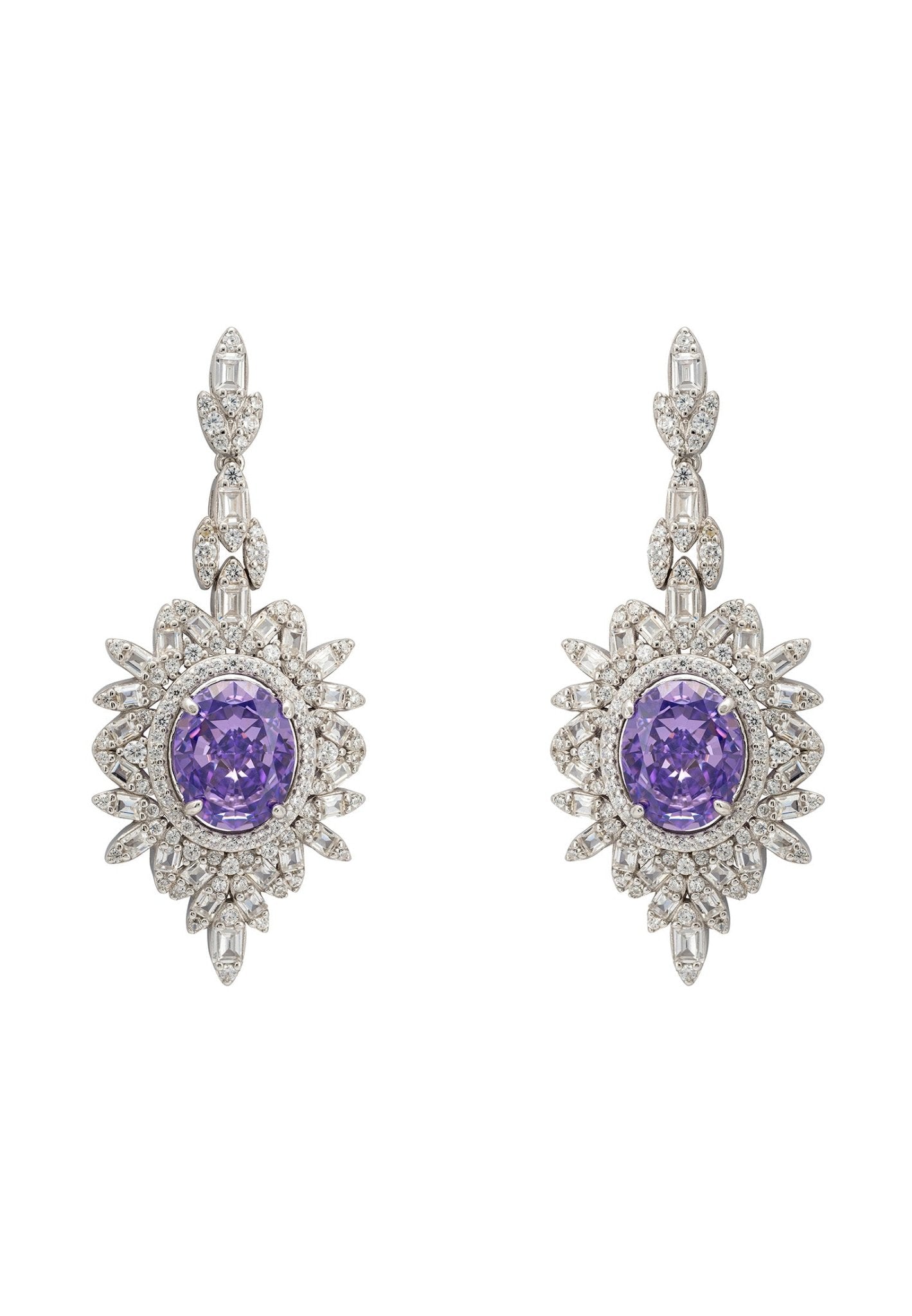 Arabesque Splendor Drop Earrings Lilac Amethyst Silver - LATELITA Earrings