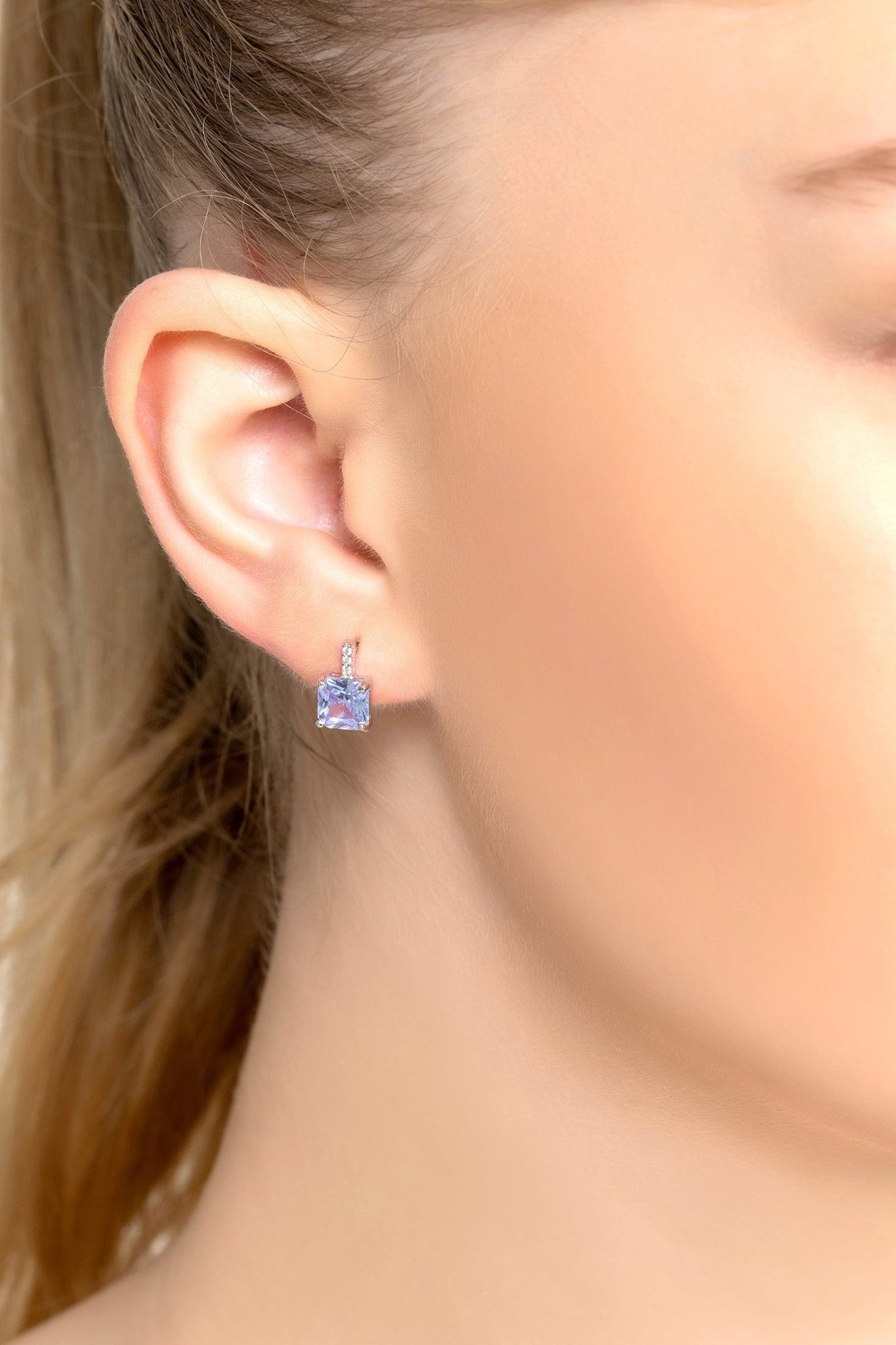 Aria Crystal Stud Earrings Lilac Amethyst Silver - LATELITA Earrings
