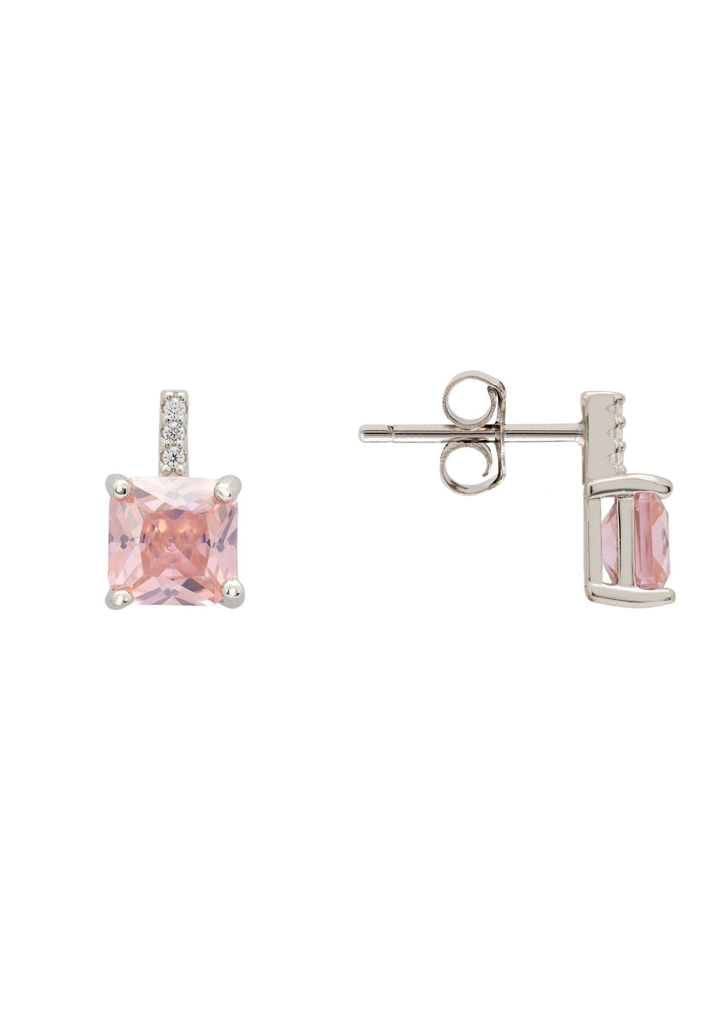 Aria Crystal Stud Earrings Morganite Pink Silver - LATELITA Earrings