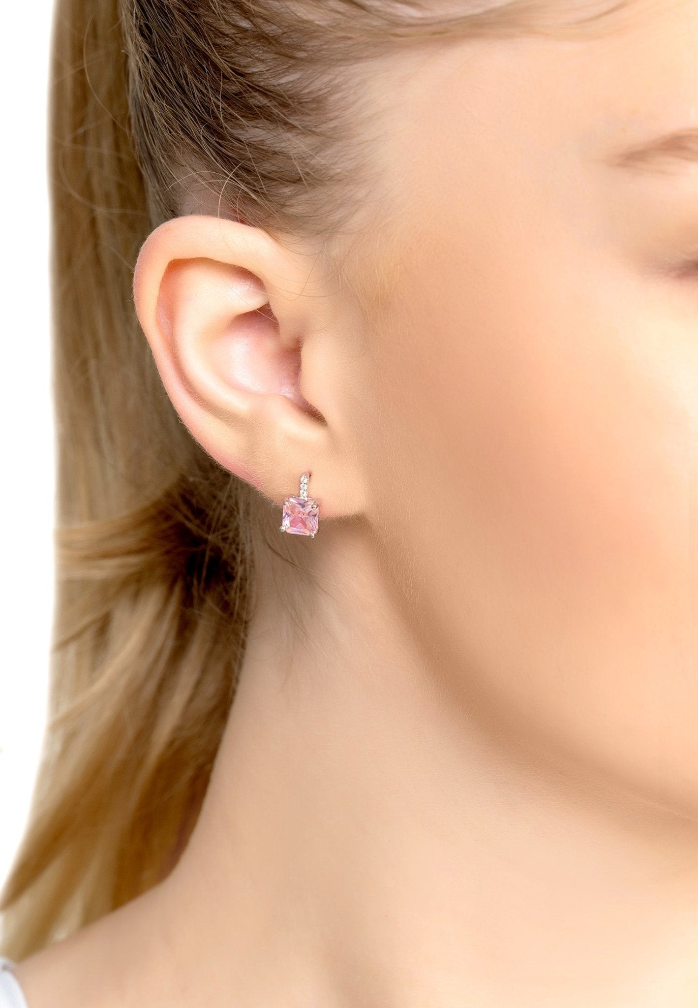 Aria Crystal Stud Earrings Morganite Pink Silver - LATELITA Earrings