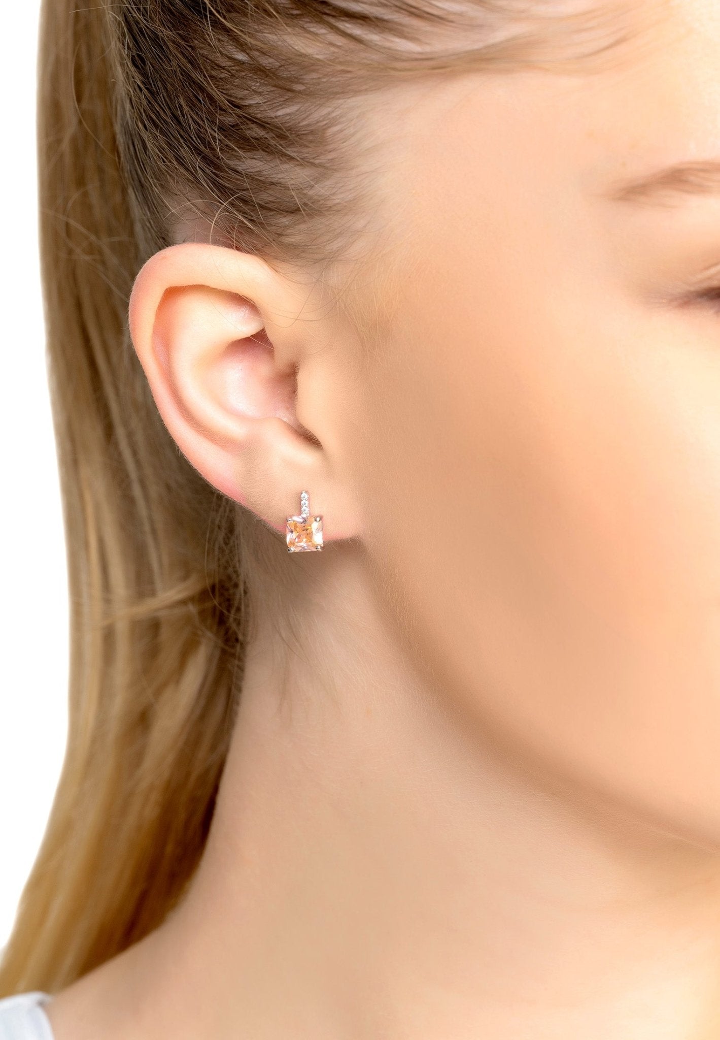 Aria Crystal Stud Earrings Peach Silver - LATELITA Earrings
