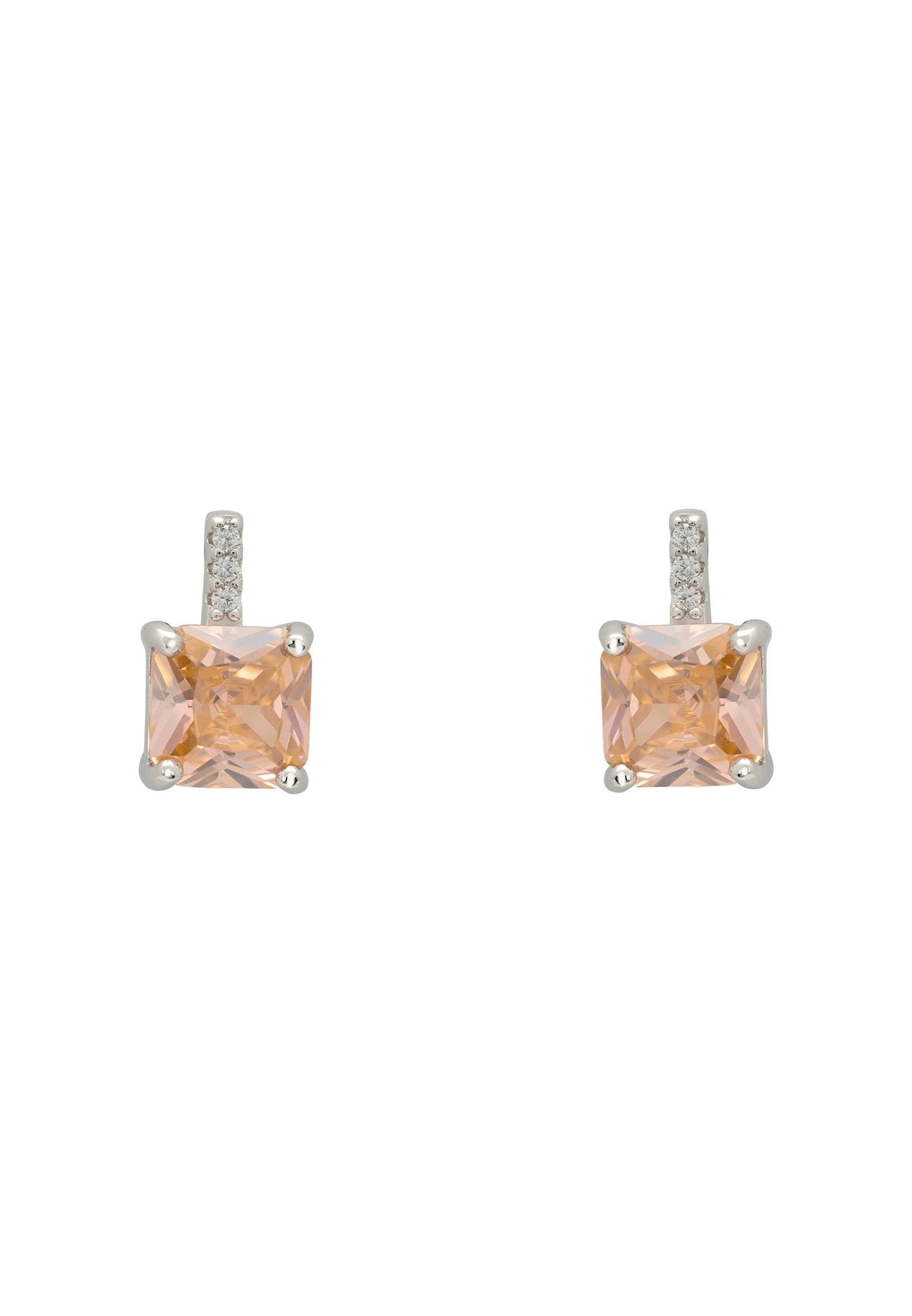 Aria Crystal Stud Earrings Peach Silver - LATELITA Earrings