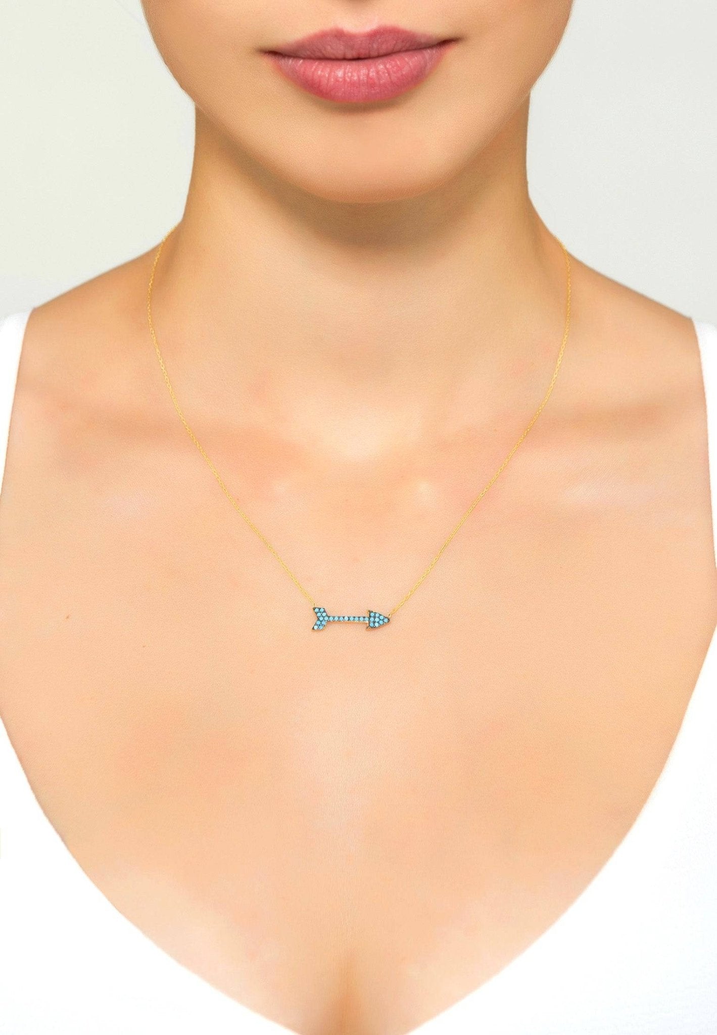 Arrow Necklace Blue Turquoise Gemstone Rosegold - LATELITA Necklaces