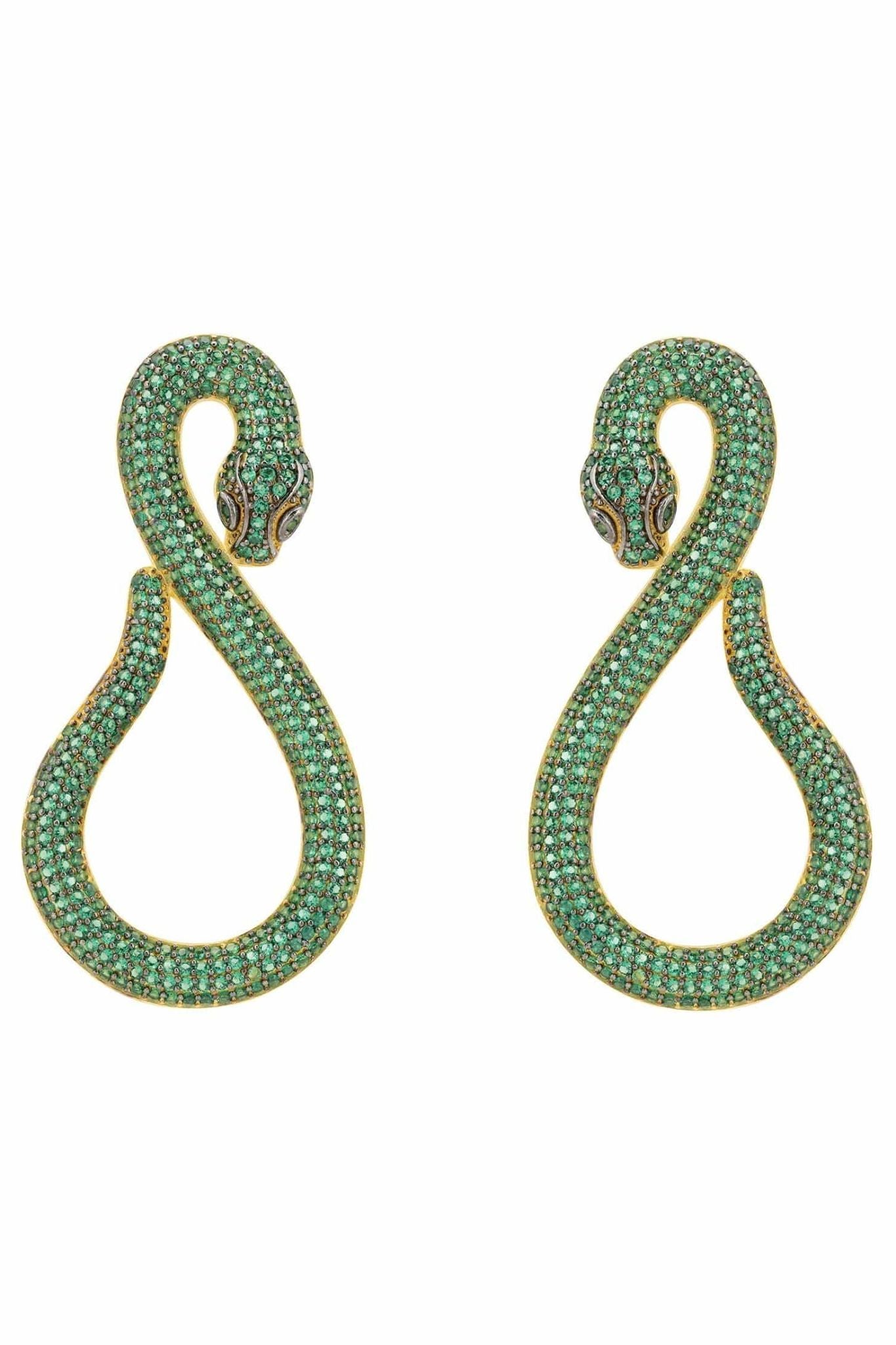 Asp Snake Drop Earrings Gold Emerald - LATELITA Earrings