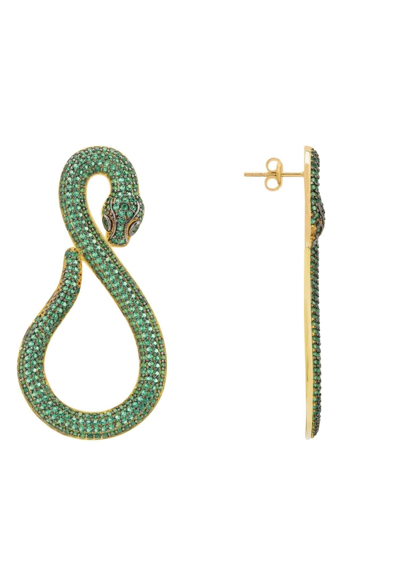 Asp Snake Drop Earrings Gold Emerald - LATELITA Earrings