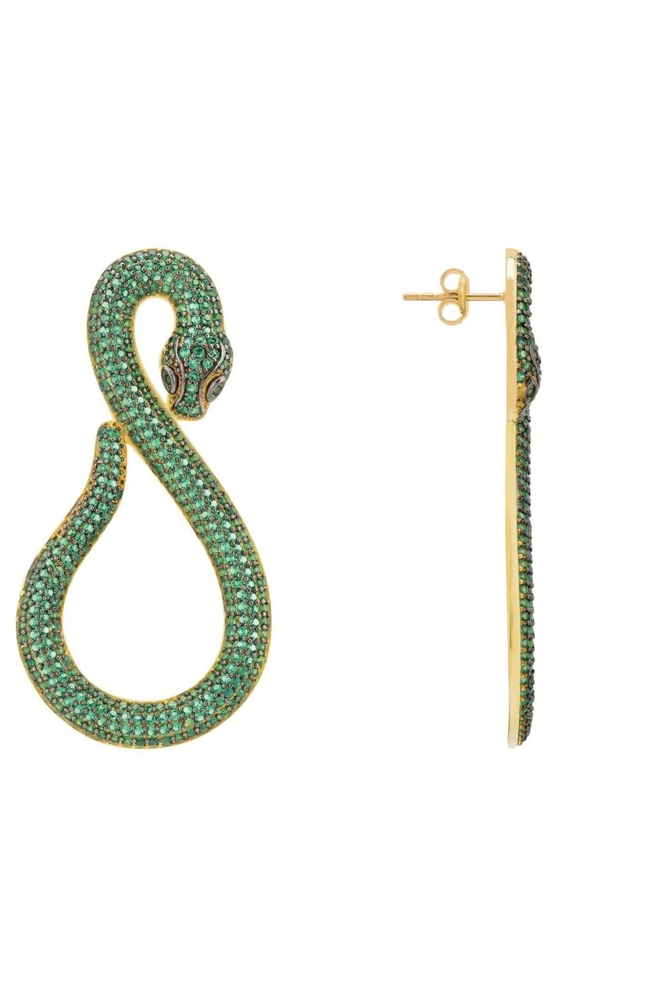 Asp Snake Drop Earrings Gold Emerald - LATELITA Earrings