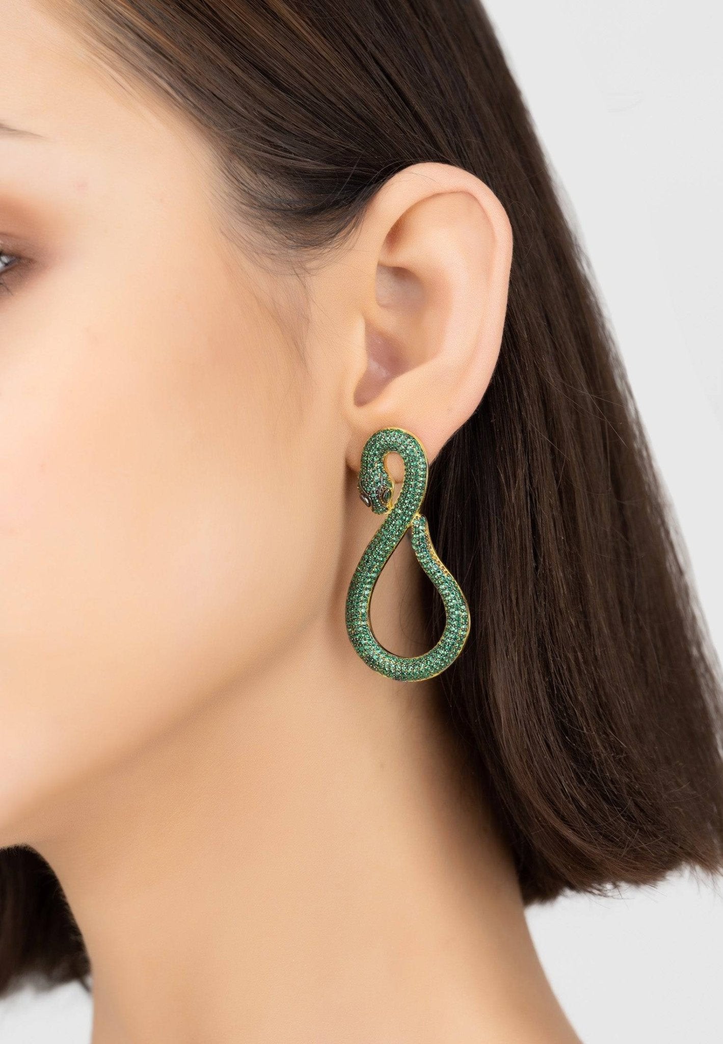 Asp Snake Drop Earrings Gold Emerald - LATELITA Earrings