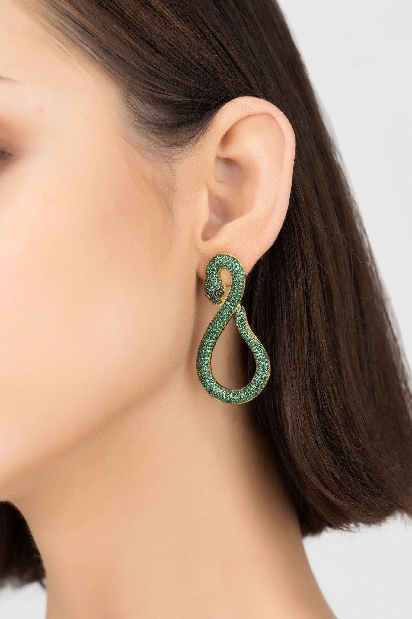 Asp Snake Drop Earrings Gold Emerald - LATELITA Earrings