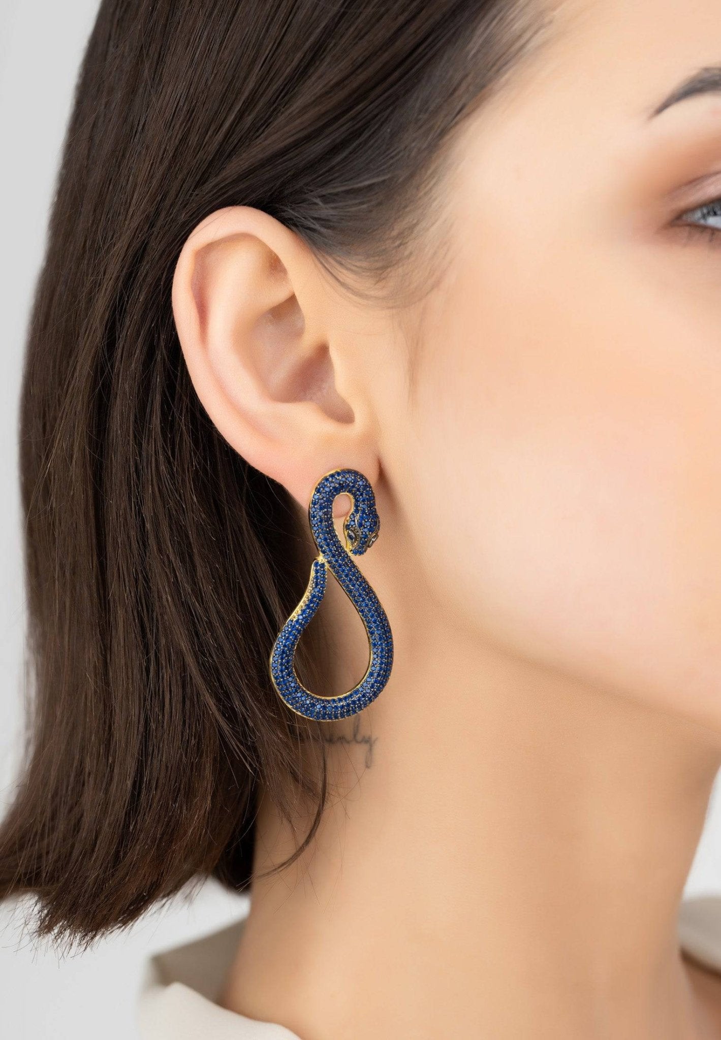 Asp Snake Drop Earrings Gold Sapphire - LATELITA Earrings