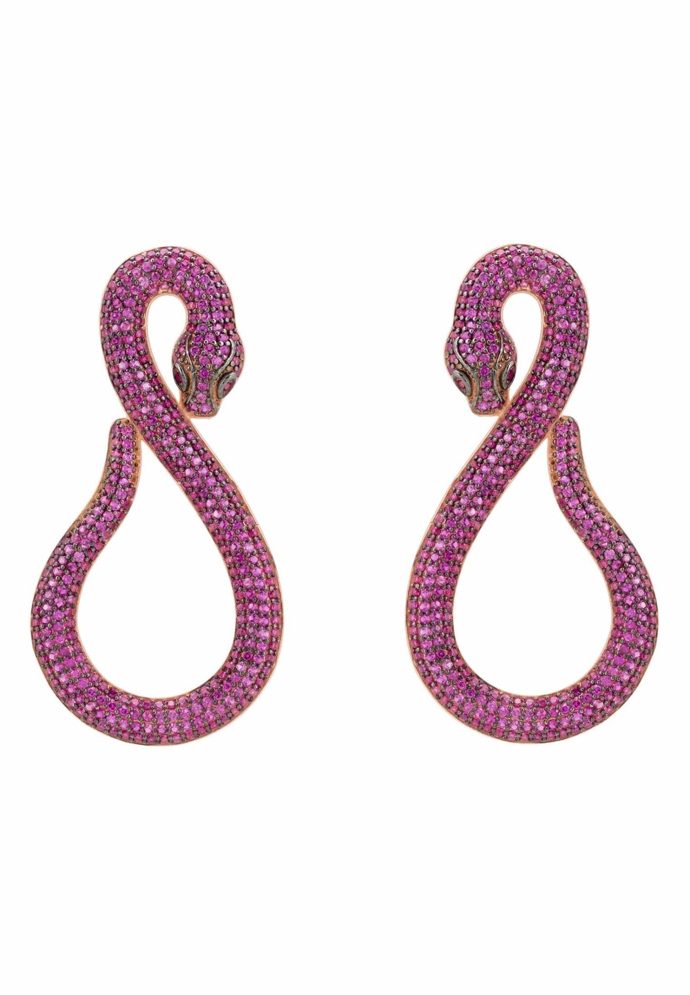 Asp Snake Drop Earrings Rosegold Ruby - LATELITA Earrings