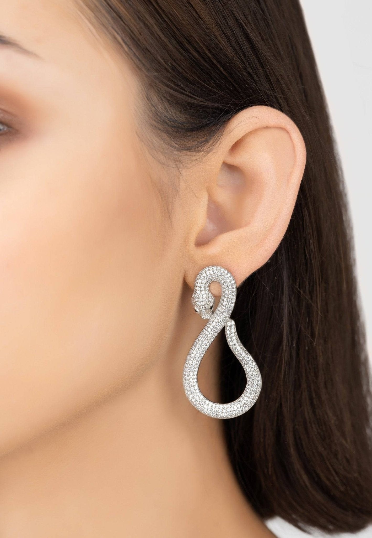 Asp Snake Drop Earrings Silver White - LATELITA Earrings