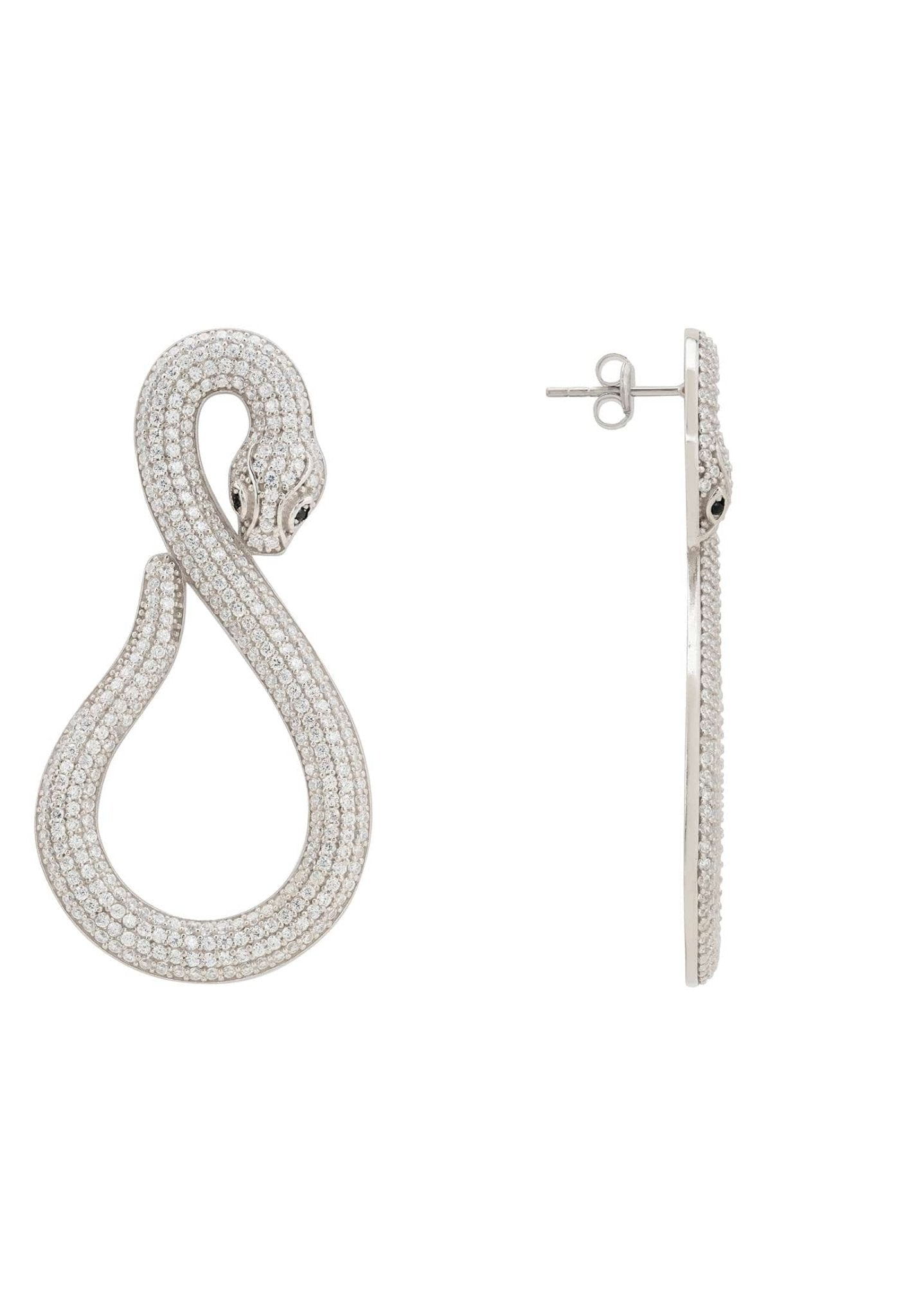 Asp Snake Drop Earrings Silver White - LATELITA Earrings