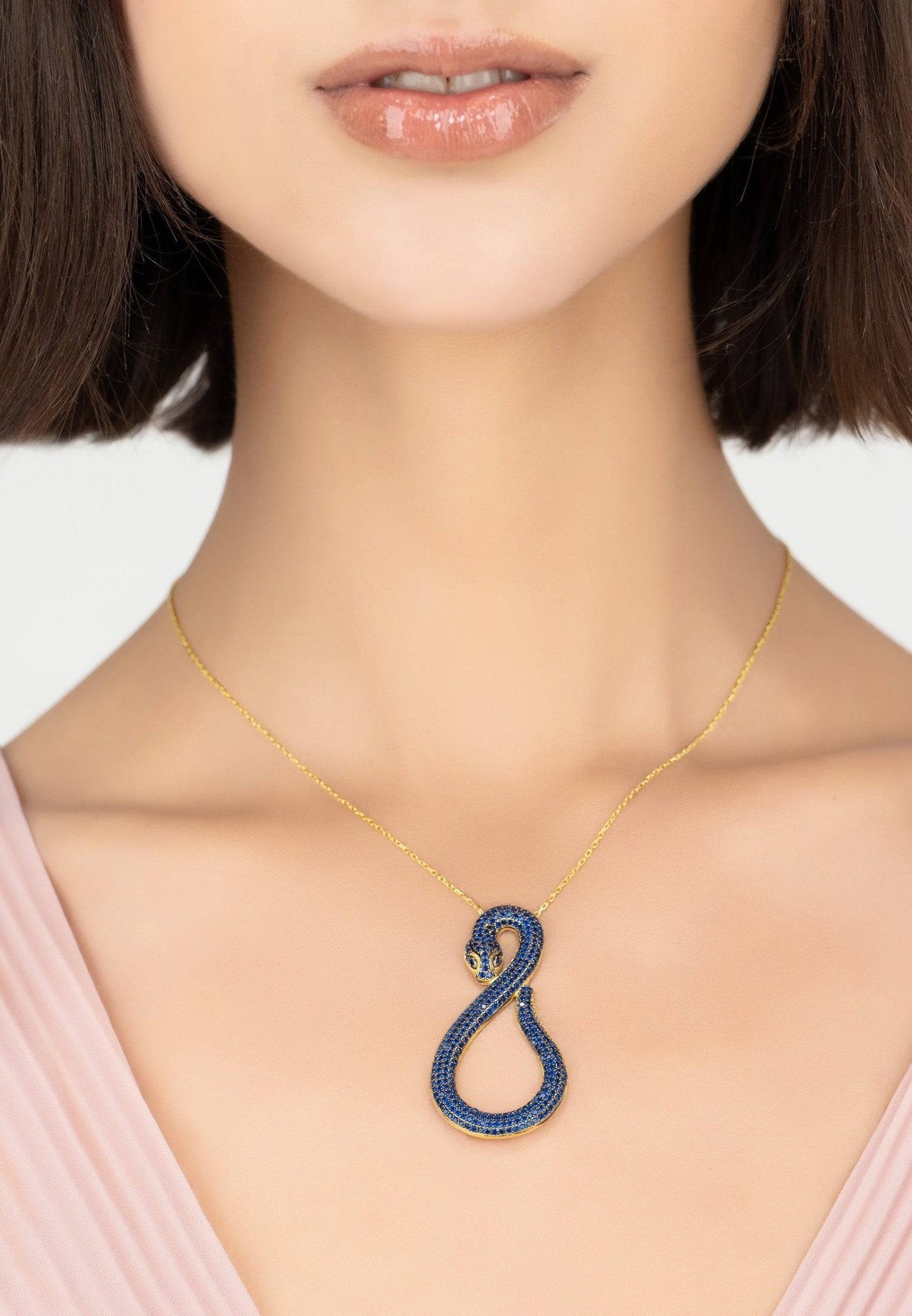 Asp Snake Pendant Necklace Gold Sapphire - LATELITA Necklaces