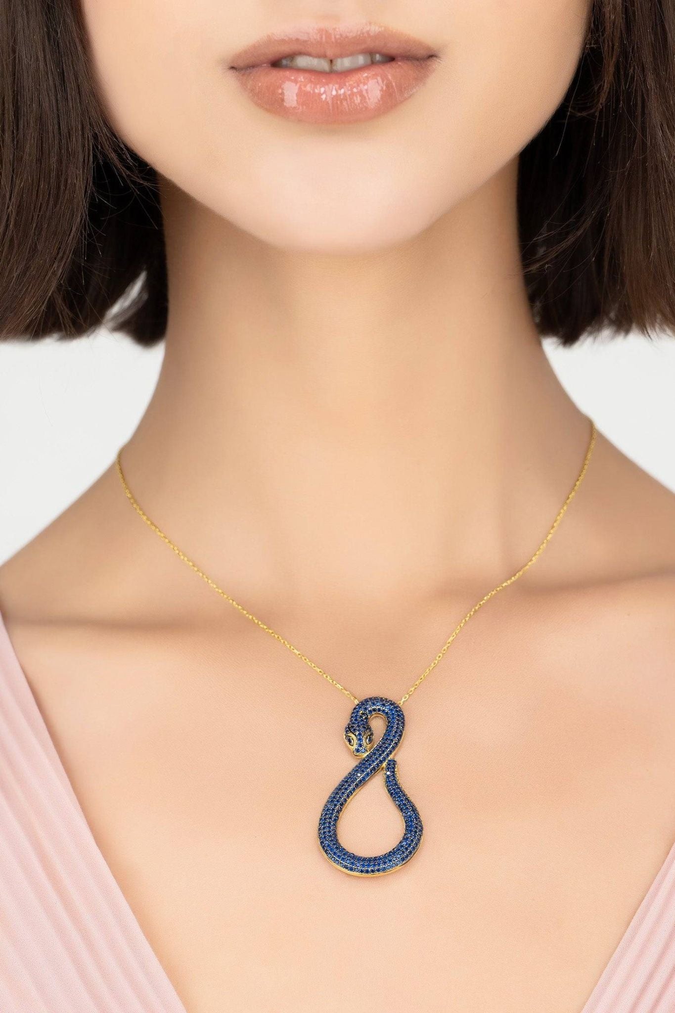 Asp Snake Pendant Necklace Gold Sapphire - LATELITA Necklaces
