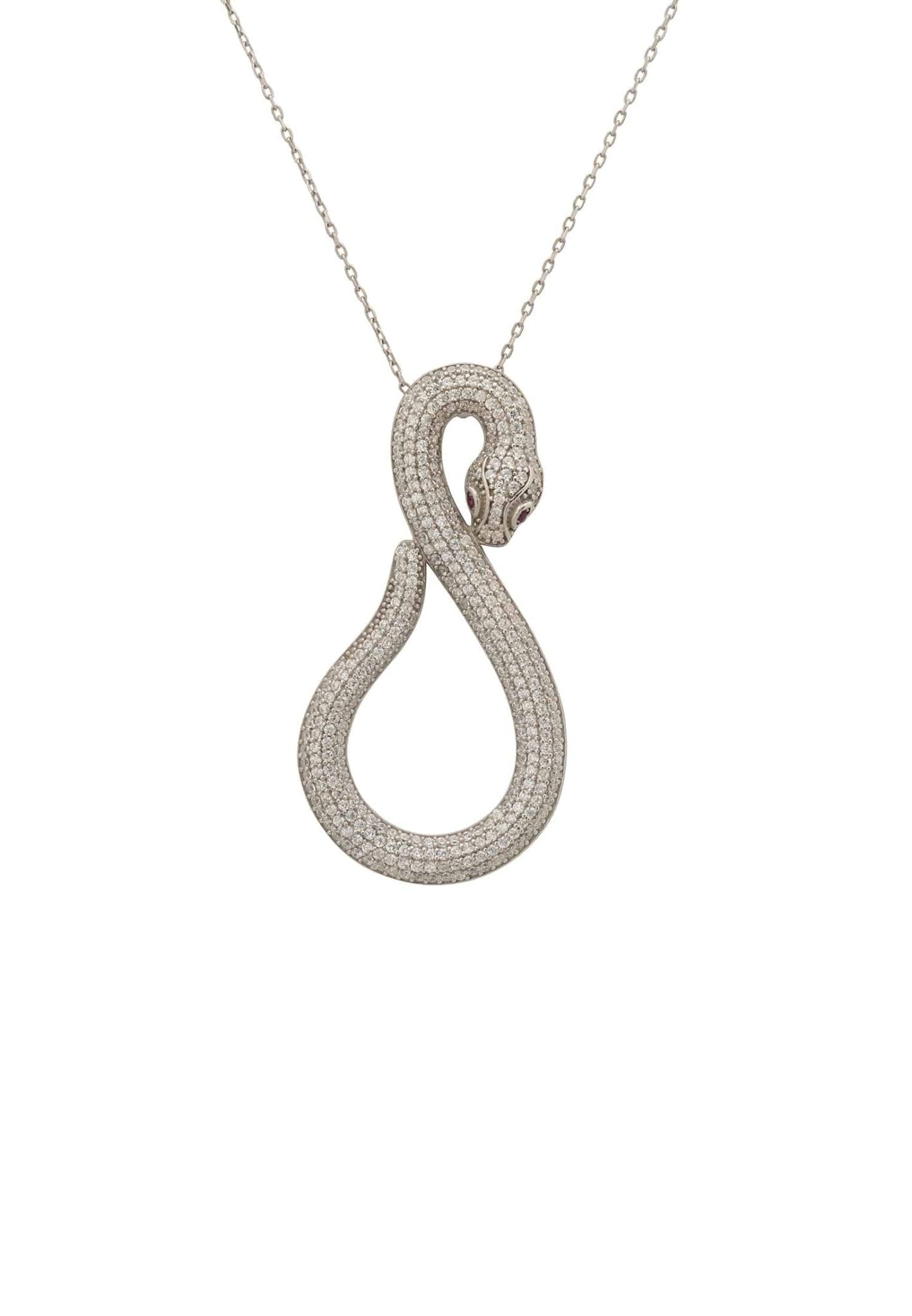 Asp Snake Pendant Necklace Silver White - LATELITA Necklaces