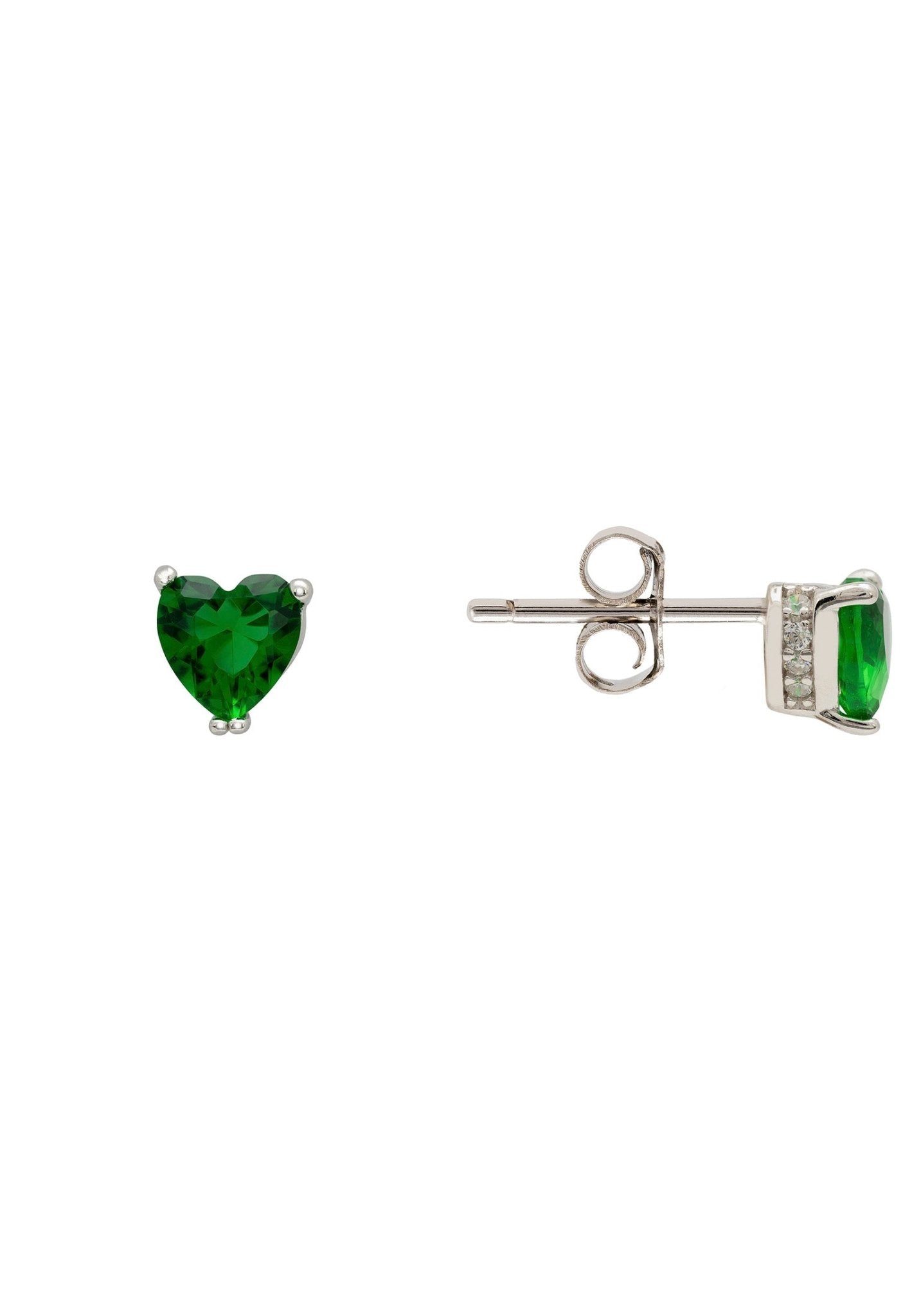 Asscher Cut Heart Stud Earrings Silver Emerald - LATELITA Earrings