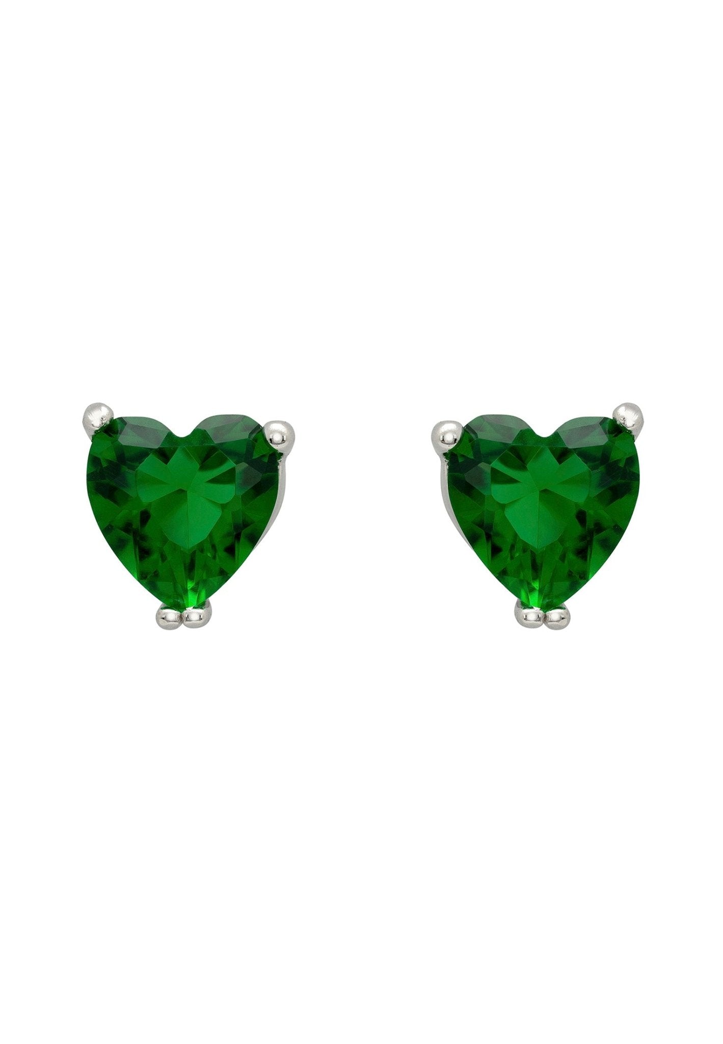 Asscher Cut Heart Stud Earrings Silver Emerald - LATELITA Earrings