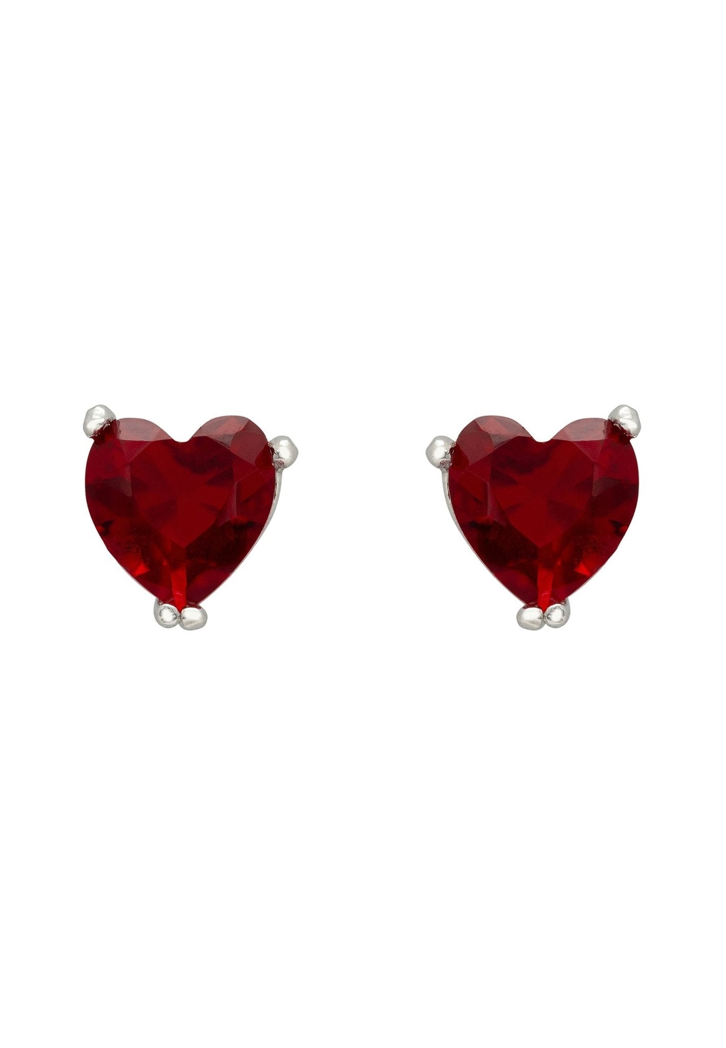 Asscher Cut Heart Stud Earrings Silver Ruby - LATELITA Earrings