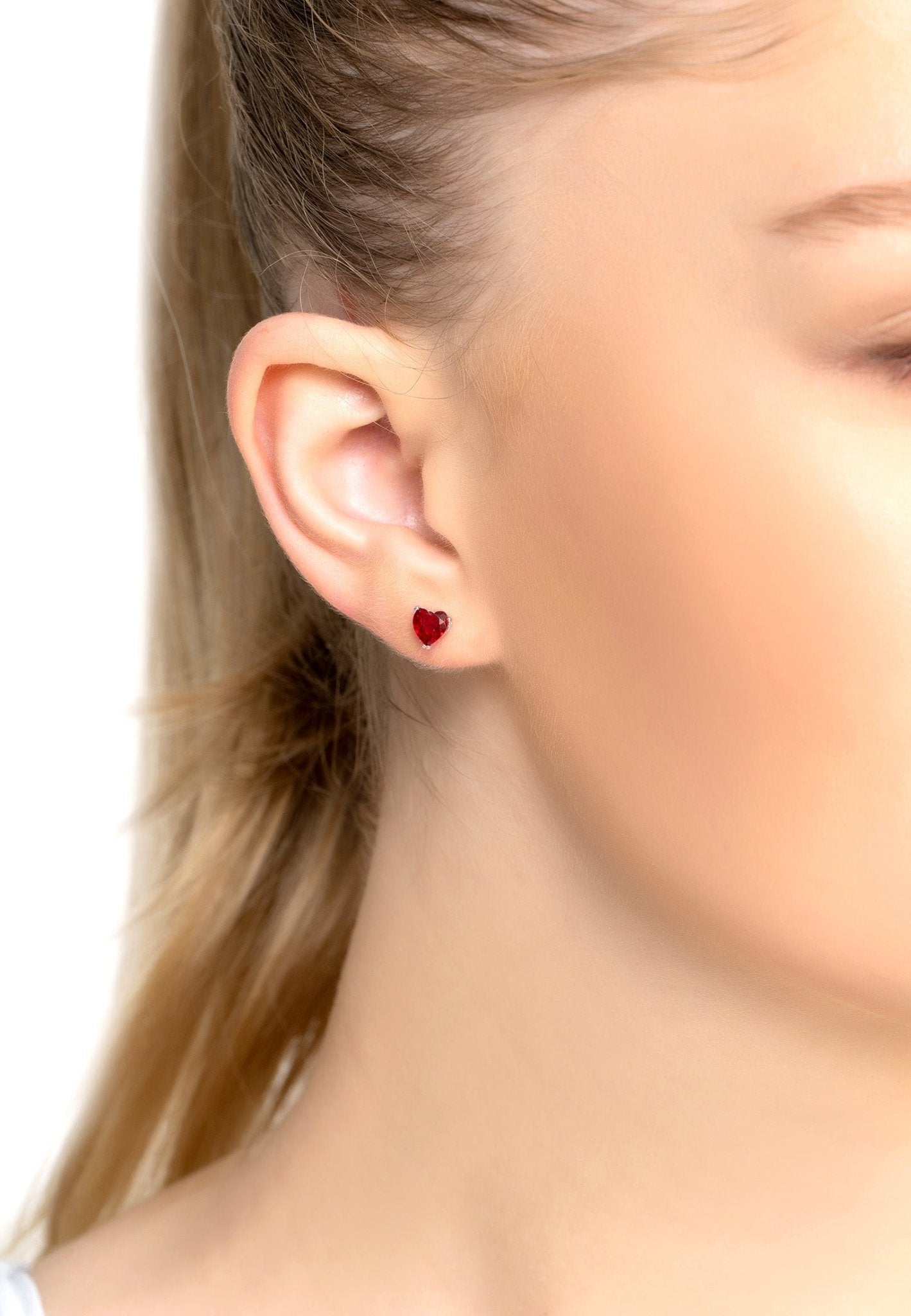 Asscher Cut Heart Stud Earrings Silver Ruby - LATELITA Earrings