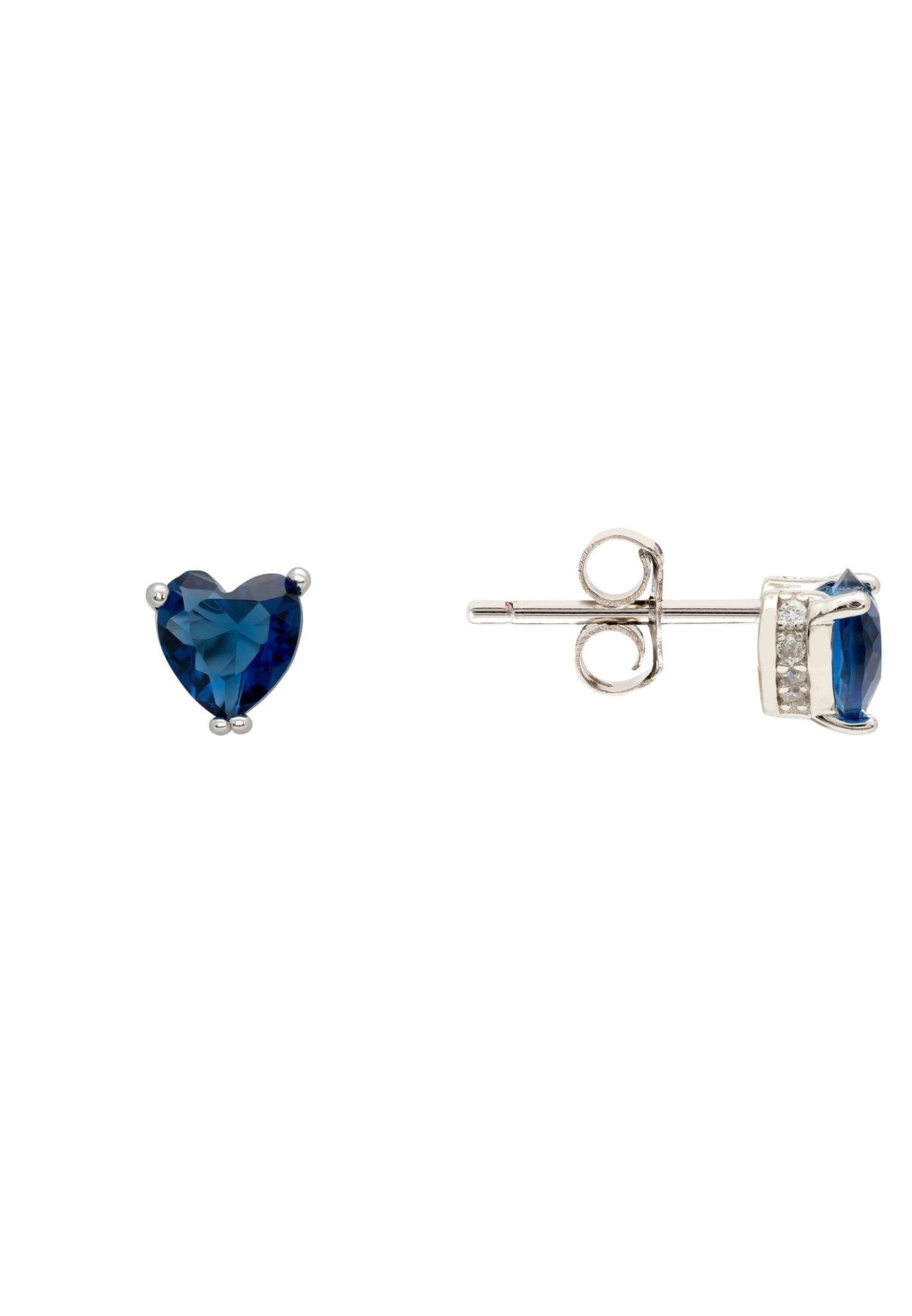 Asscher Cut Heart Stud Earrings Silver Sapphire - LATELITA Earrings