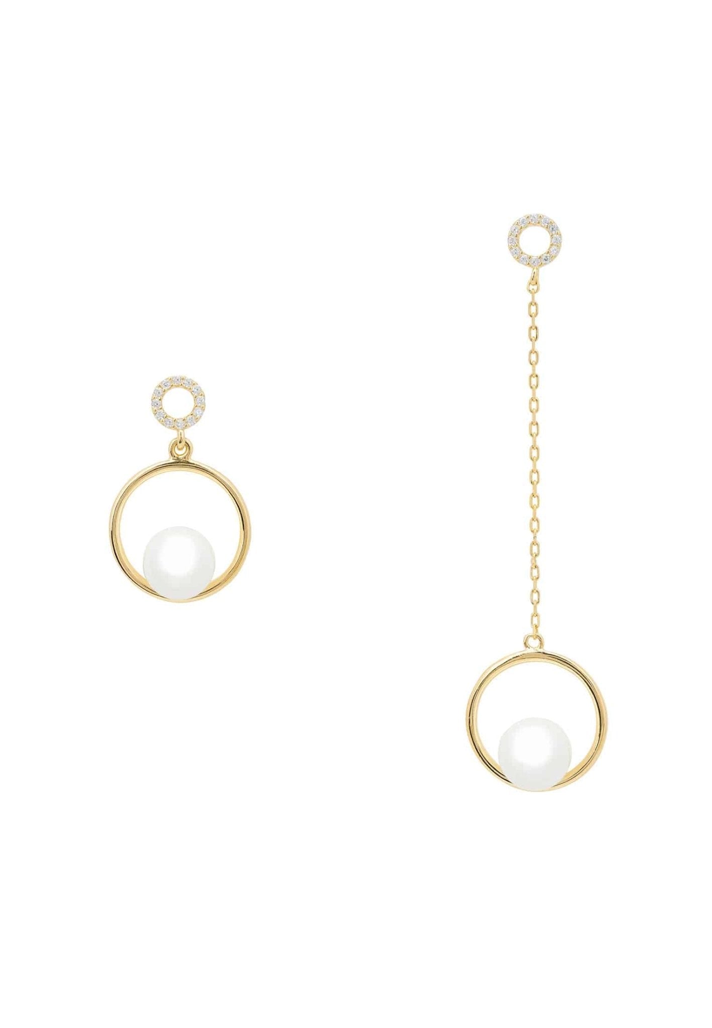 Asymmetric Circle & Pearl Earrings Gold - LATELITA Earrings