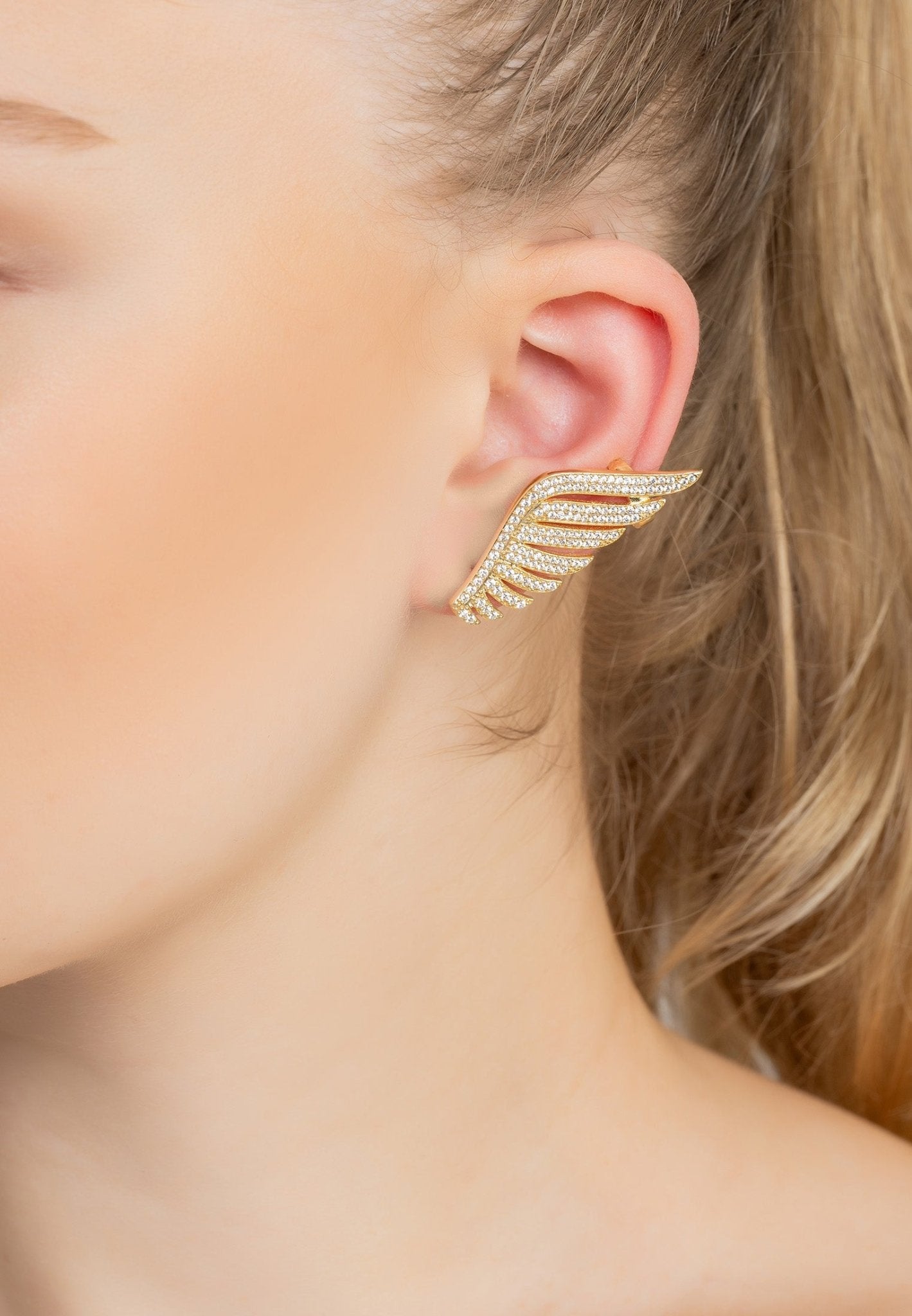 Athena Angel Wing Single Ear Climber Gold Left - LATELITA Earrings