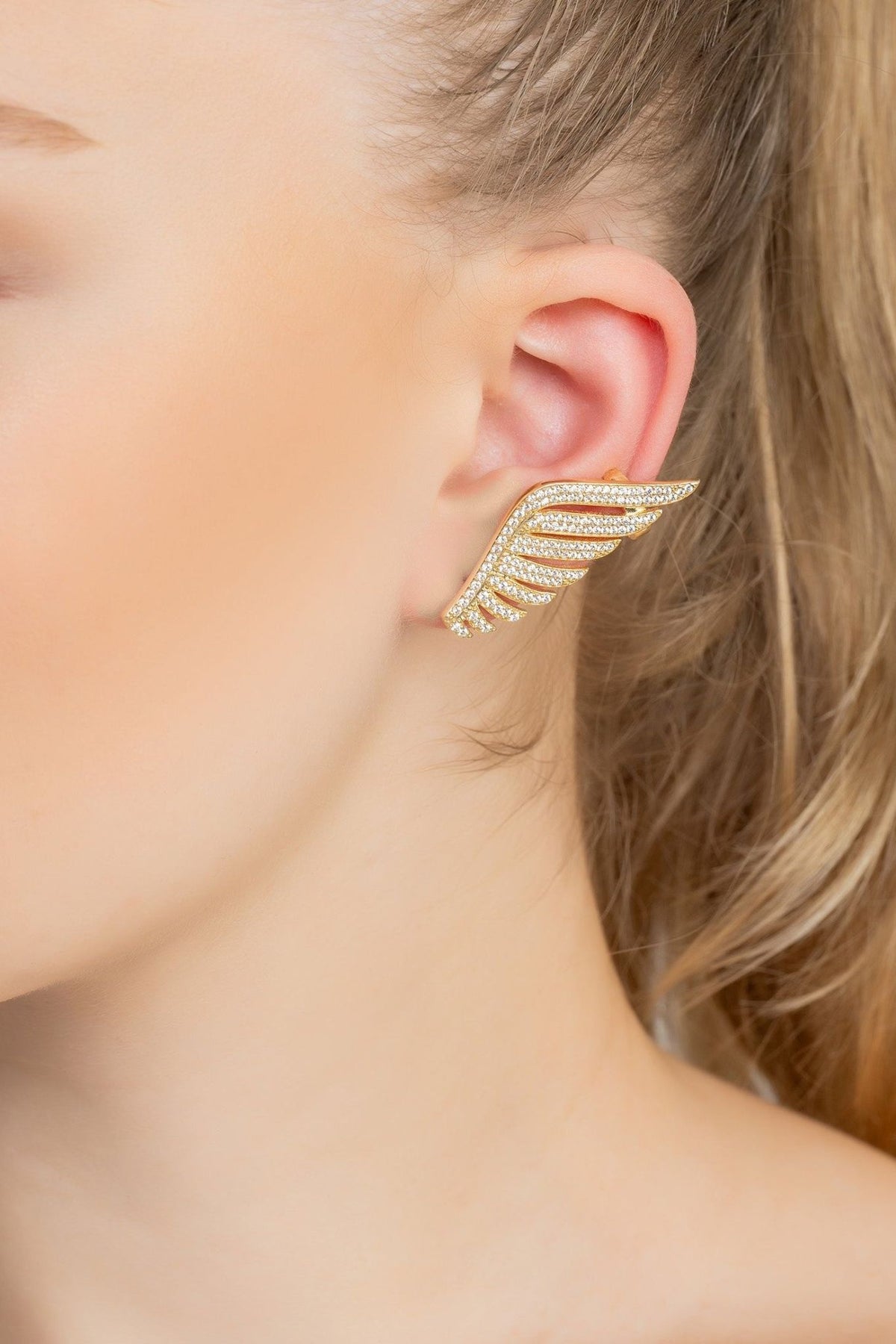 Athena Angel Wing Single Ear Climber Gold Left - LATELITA Earrings