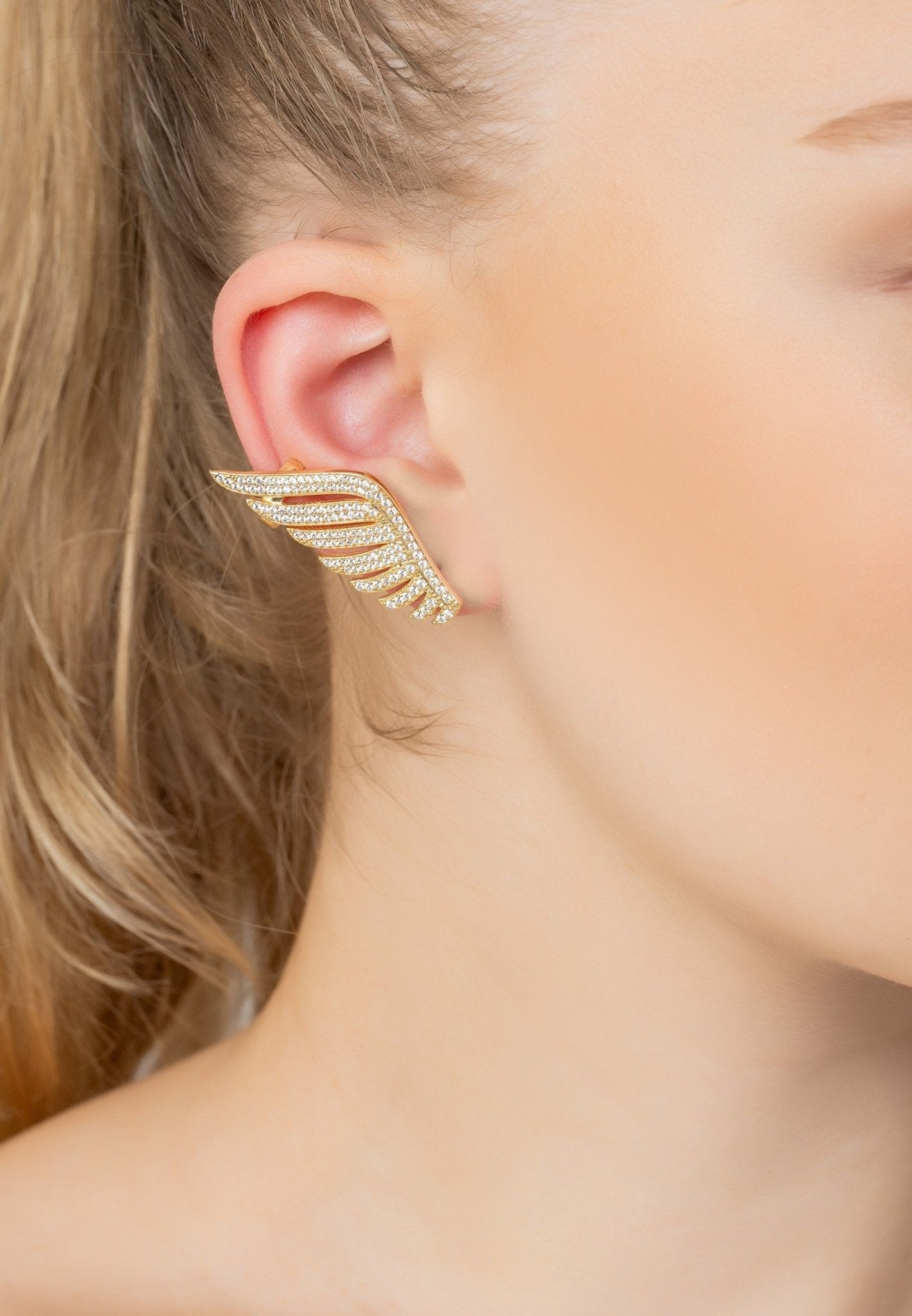 Athena Angel Wing Single Ear Climber Gold Right - LATELITA Earrings