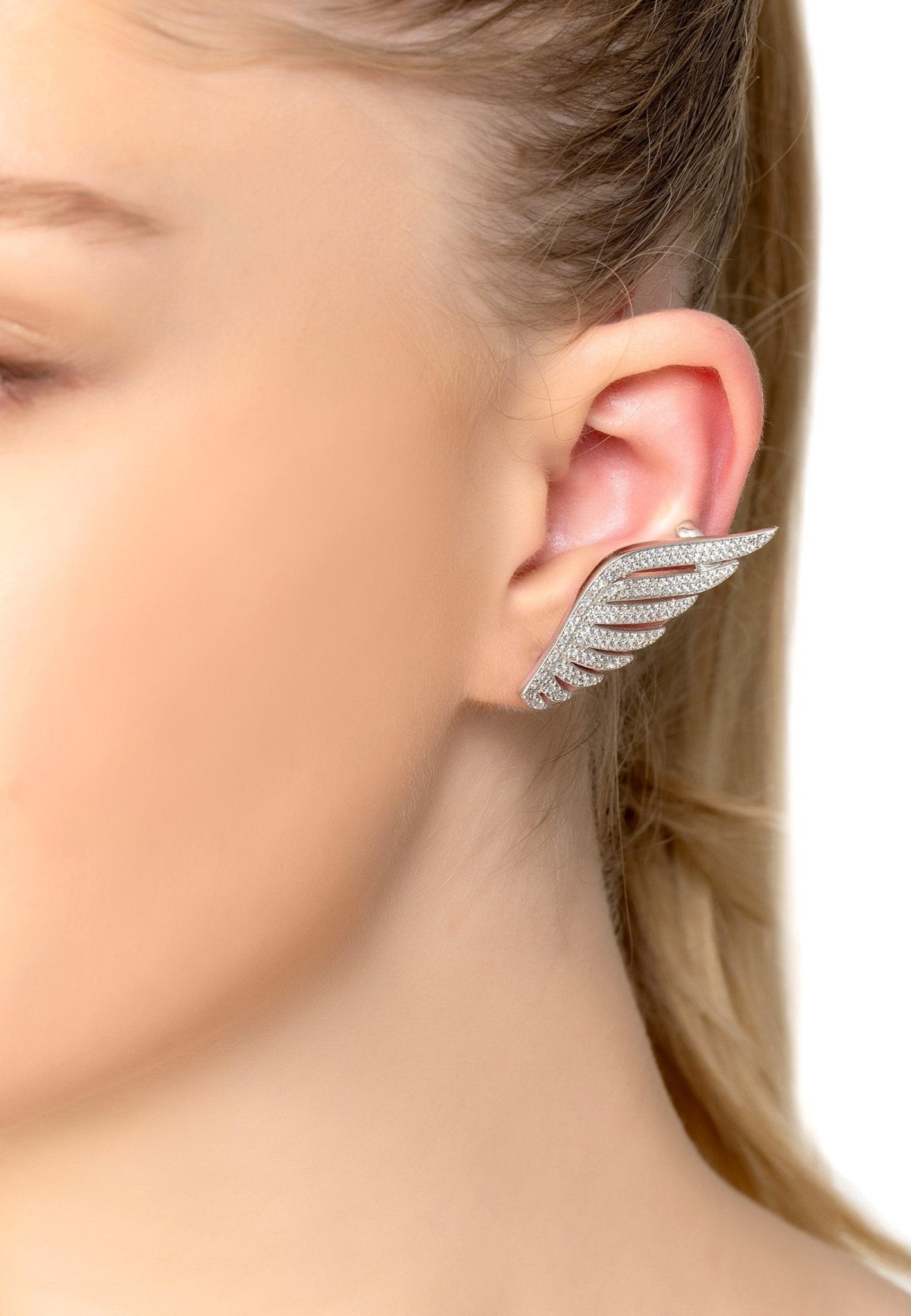 Athena Angel Wing Single Ear Climber Silver Left - LATELITA Earrings