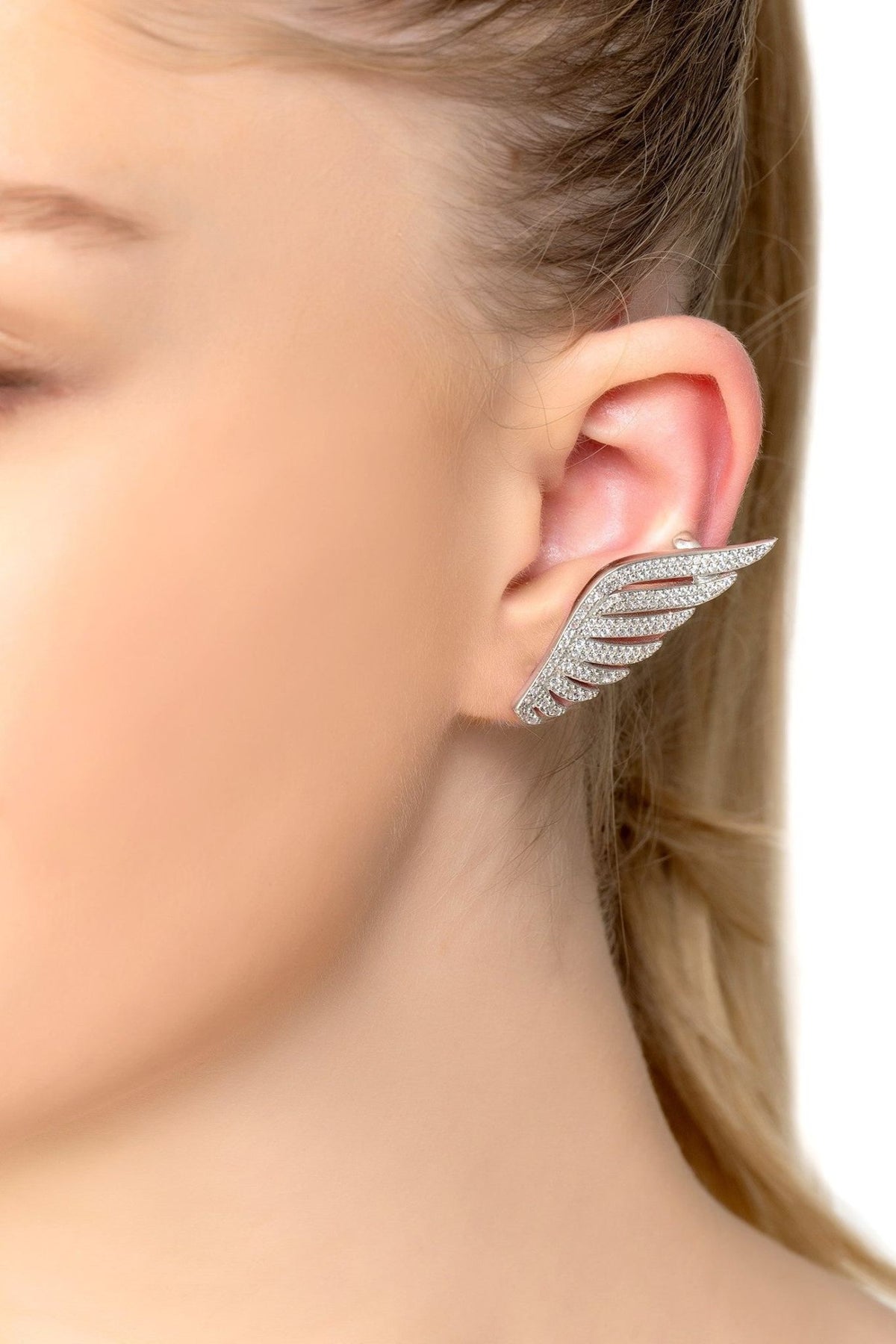 Athena Angel Wing Single Ear Climber Silver Left - LATELITA Earrings