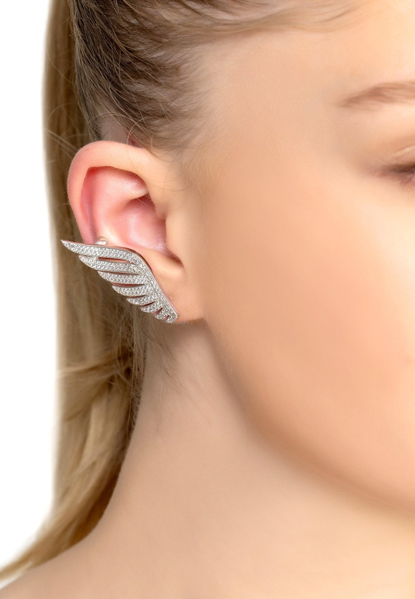 Athena Angel Wing Single Ear Climber Silver Right - LATELITA Earrings