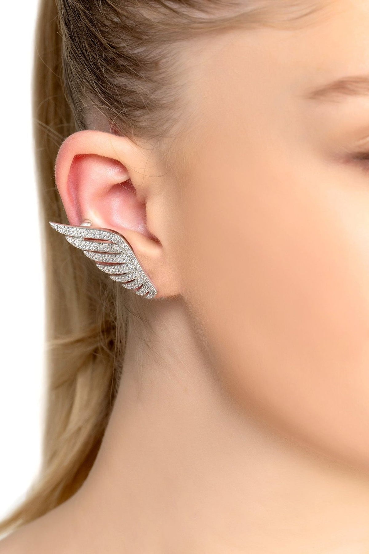 Athena Angel Wing Single Ear Climber Silver Right - LATELITA Earrings