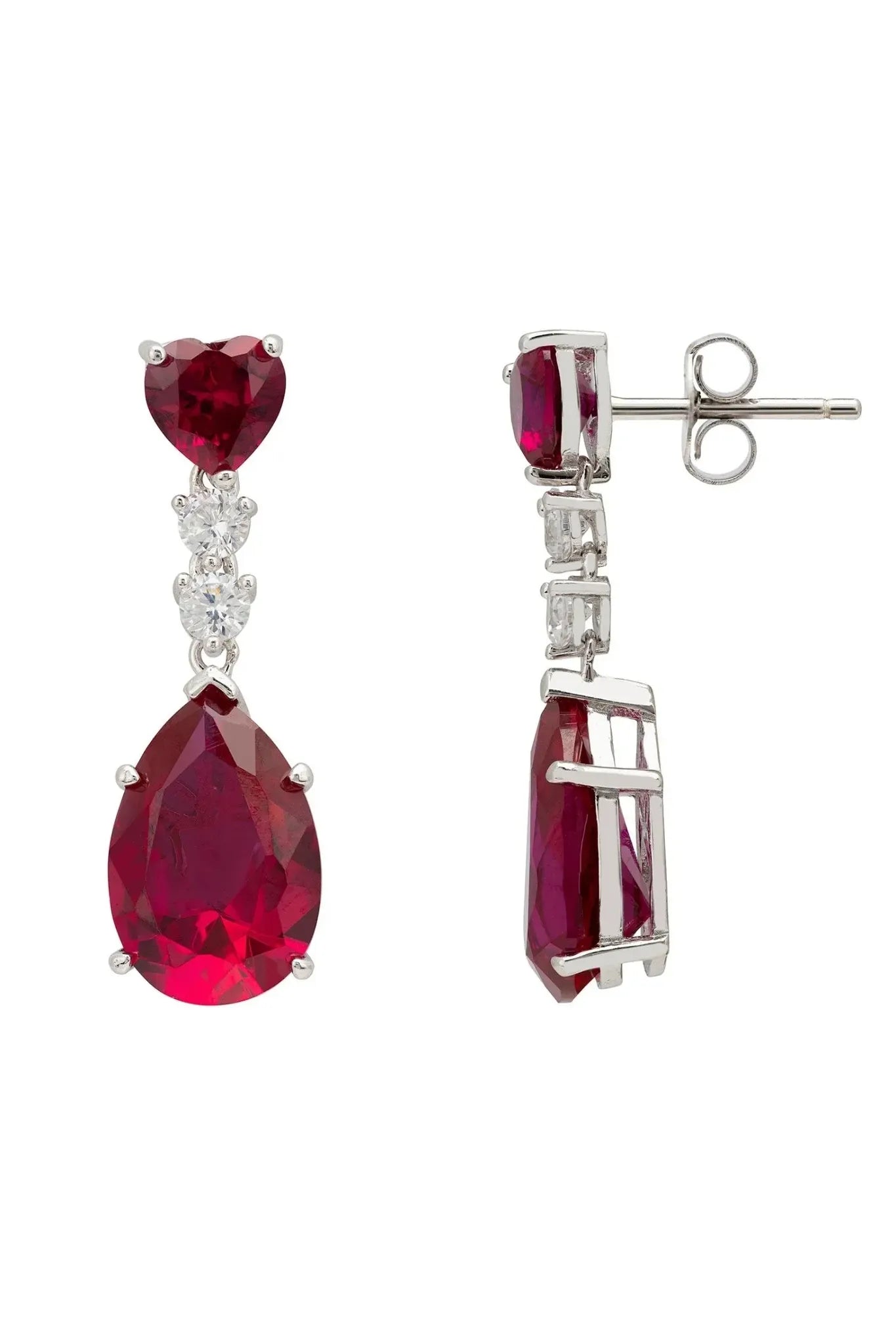 Augusta Ruby Teardrop Earrings Silver - LATELITA Earrings